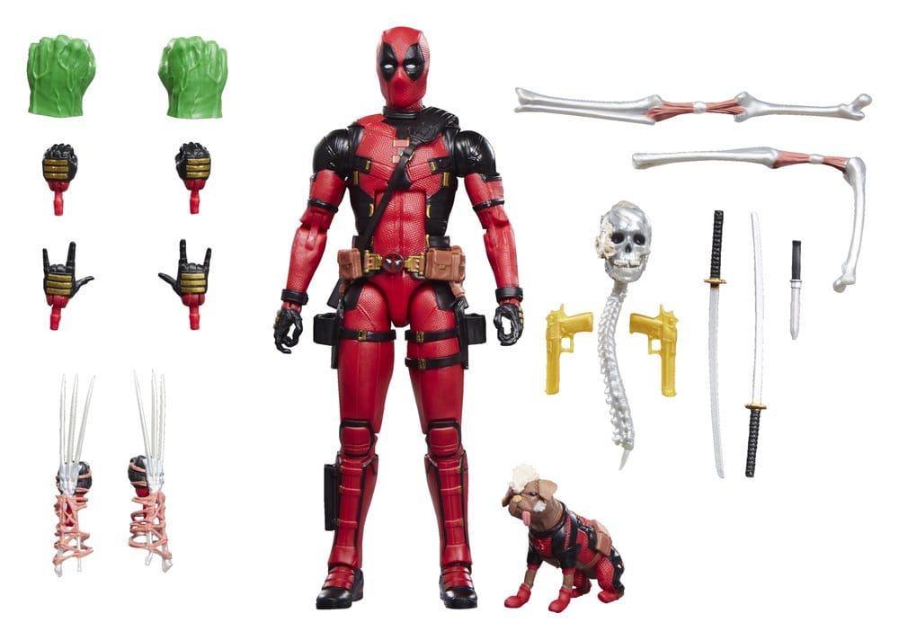 Aktionsfigur, Deadpool, Zubehör, Schwert, Pistole, Schädel, Hundefigur, Rüstung, Rot