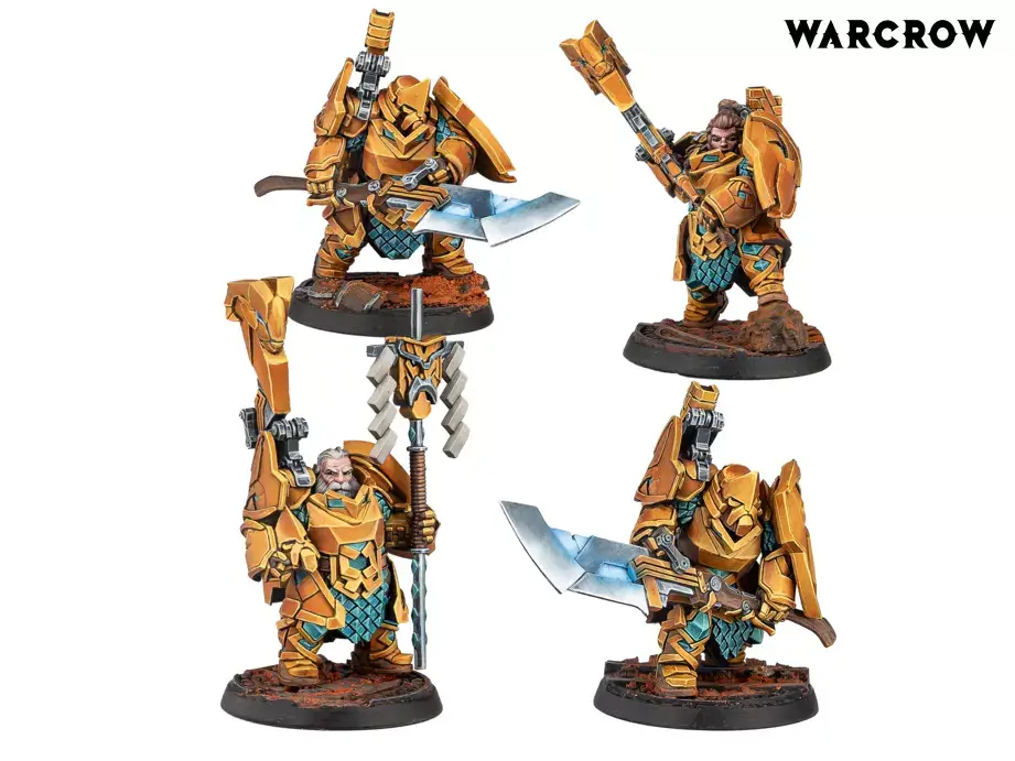 Warcrow: Mounthaven - Unrelenting Miniatur, Figuren, Dynastie, goldene Rüstung, Axt Waffe