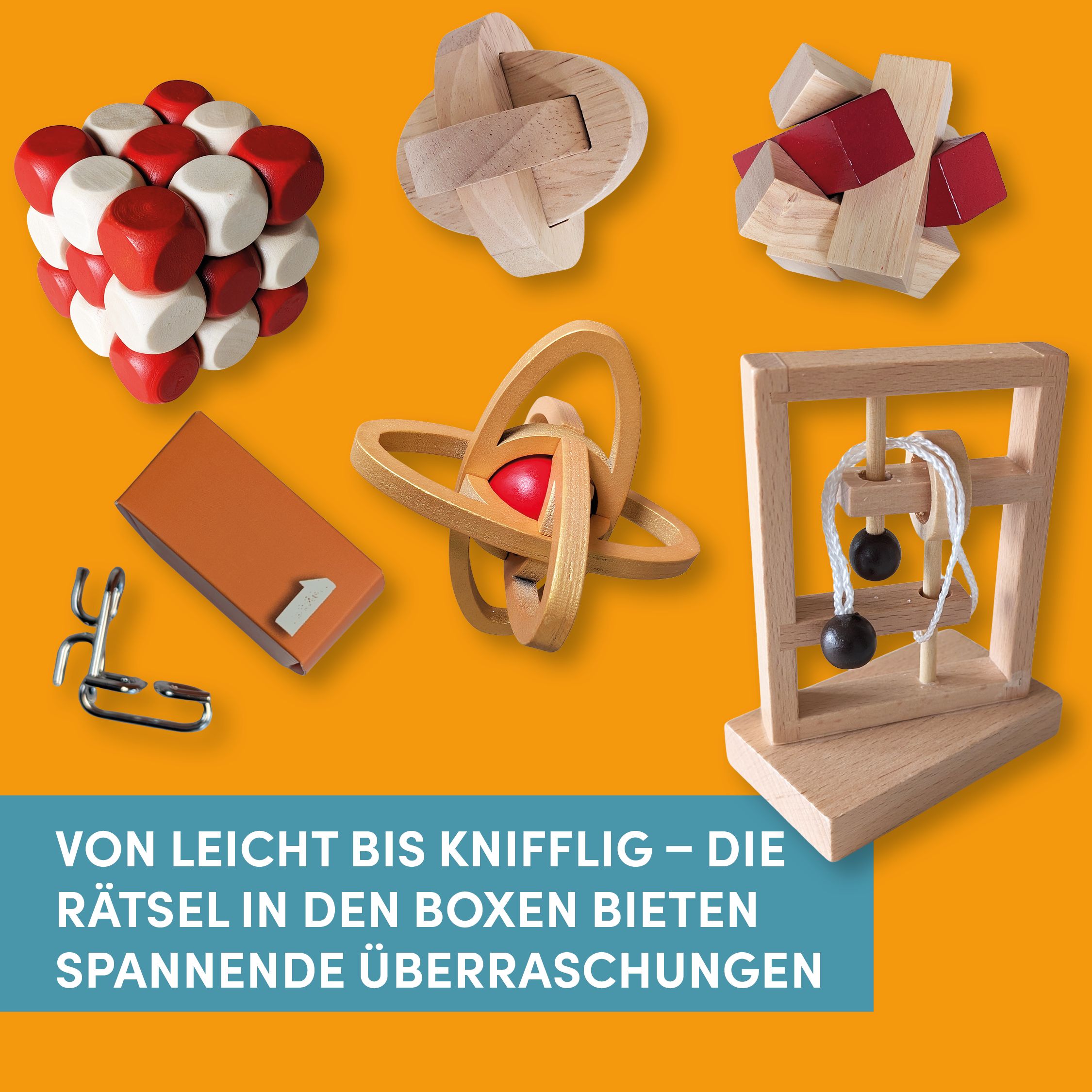 Holzspielzeug, Puzzleset, Kugelspiel, Klemmspiel, Minimalistische Holzkonstruktion