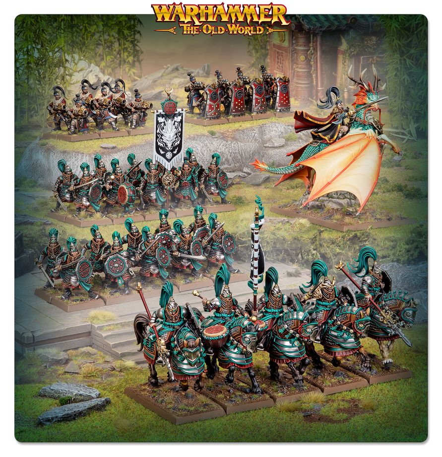 Warhammer: The Old World Grand Cathay - Battle March Army Miniature Armee, Fantasy-Warenspiel, Kunststoffsoldaten, Drachenreiter, mittelalterliches Gelände