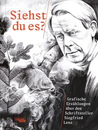 Siehst du es? Grafische Erzählungen über Siegfried Lenz Buchumschlag, Grafische Novellen, Schwarzweiß Illustration, Tiermotive, Schauspielerisches Porträt