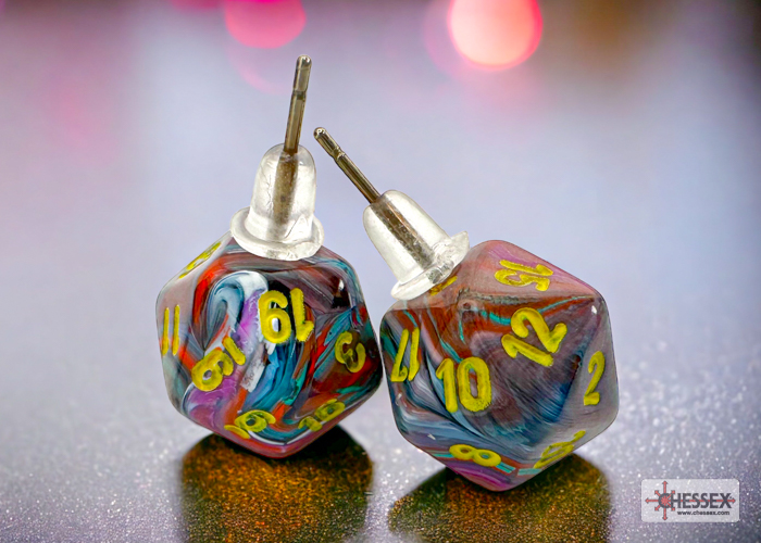 Stud Earrings/Ohrstecker Festive Mosaic Mini-Poly d20 Pair