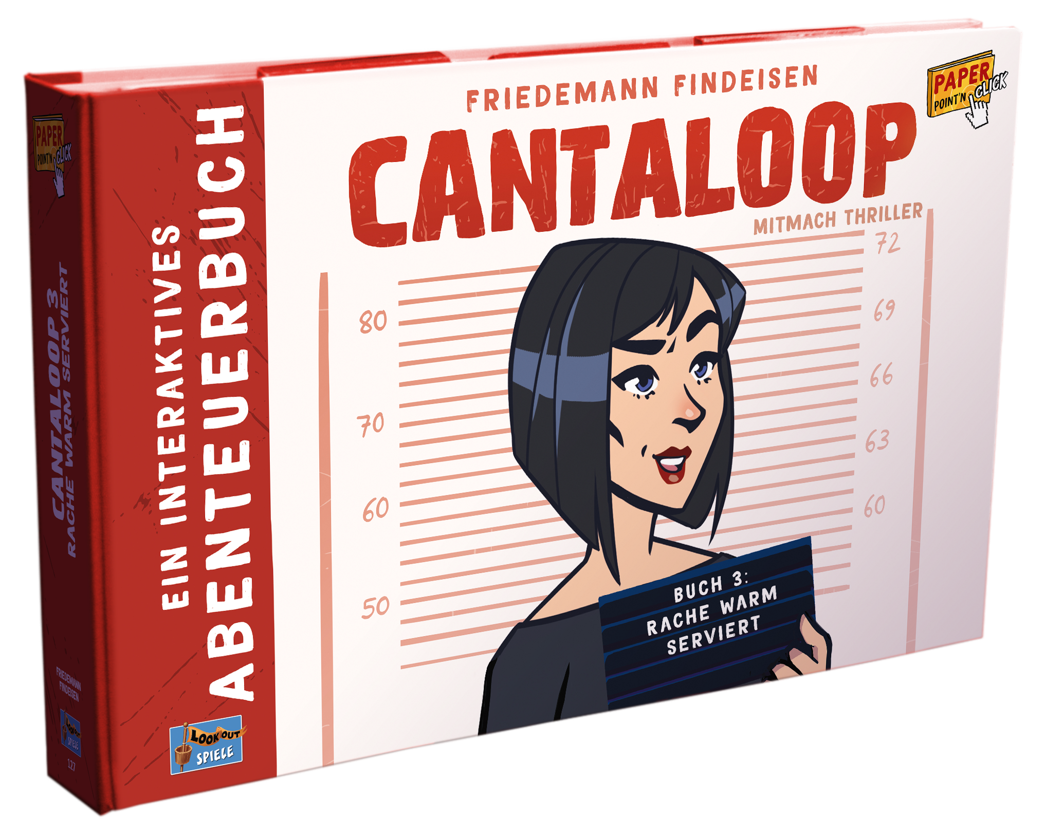 Cantaloop 3: Rache warm serviert Kartenspiel, Catanaloop, Mitmach-Thriller, Kartonbox, Illustration