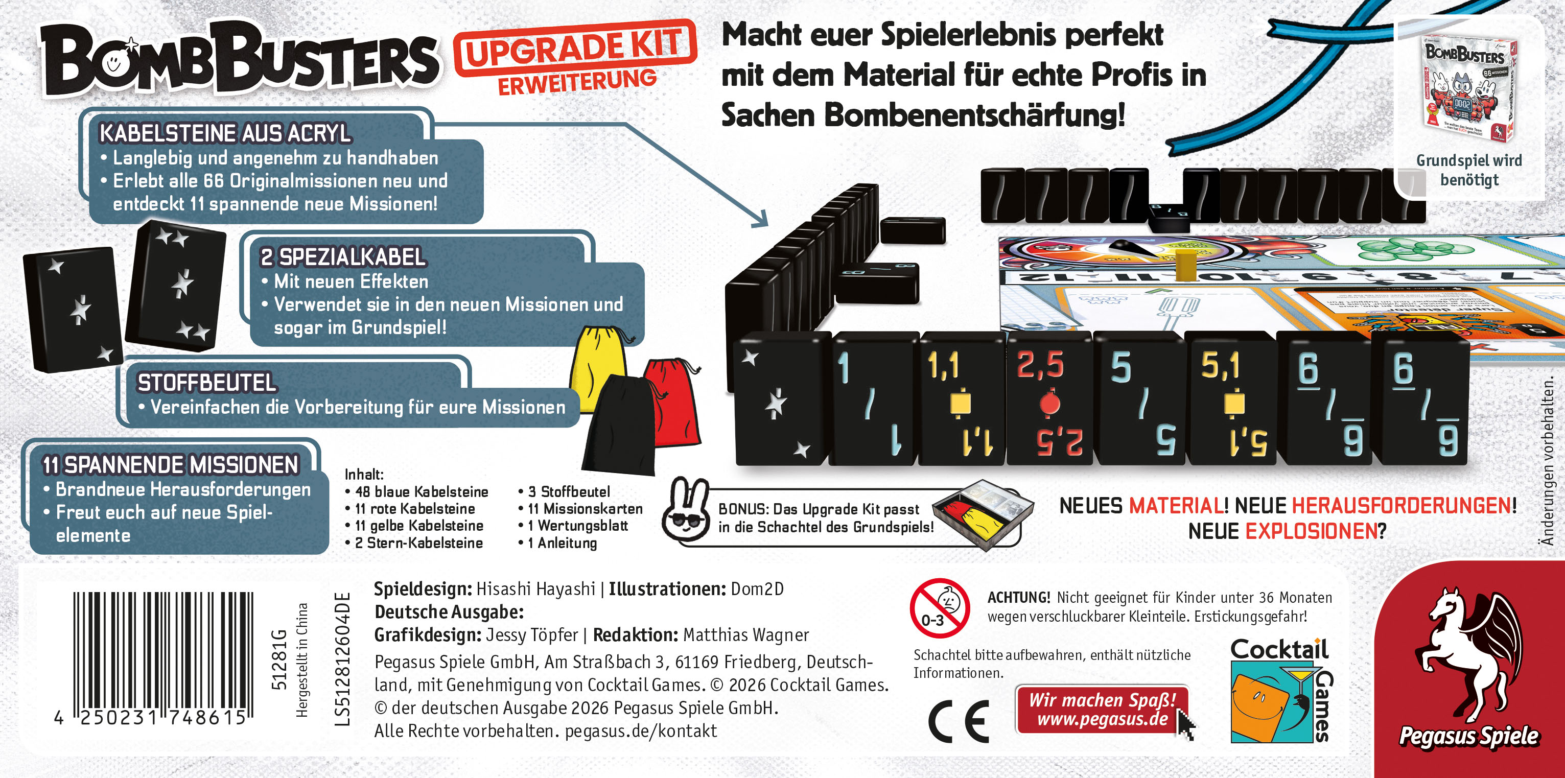 Brettspiel-Erweiterung, Acryl-Kabelsteine, Stoffbeutel, Missionskarten, Bombenentschärfung