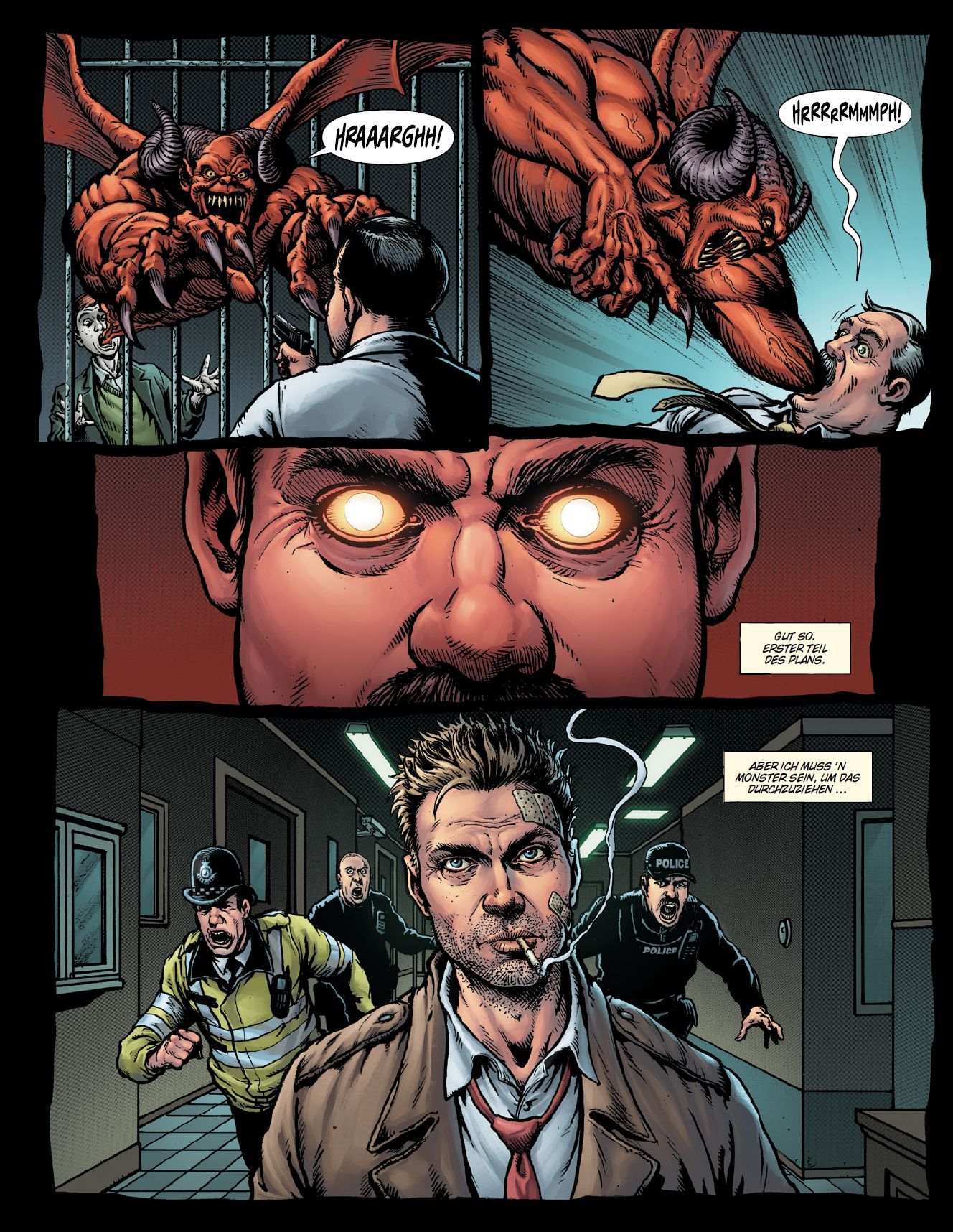 Comic, Monster, Dämon, Polizei, Verletzter Mann