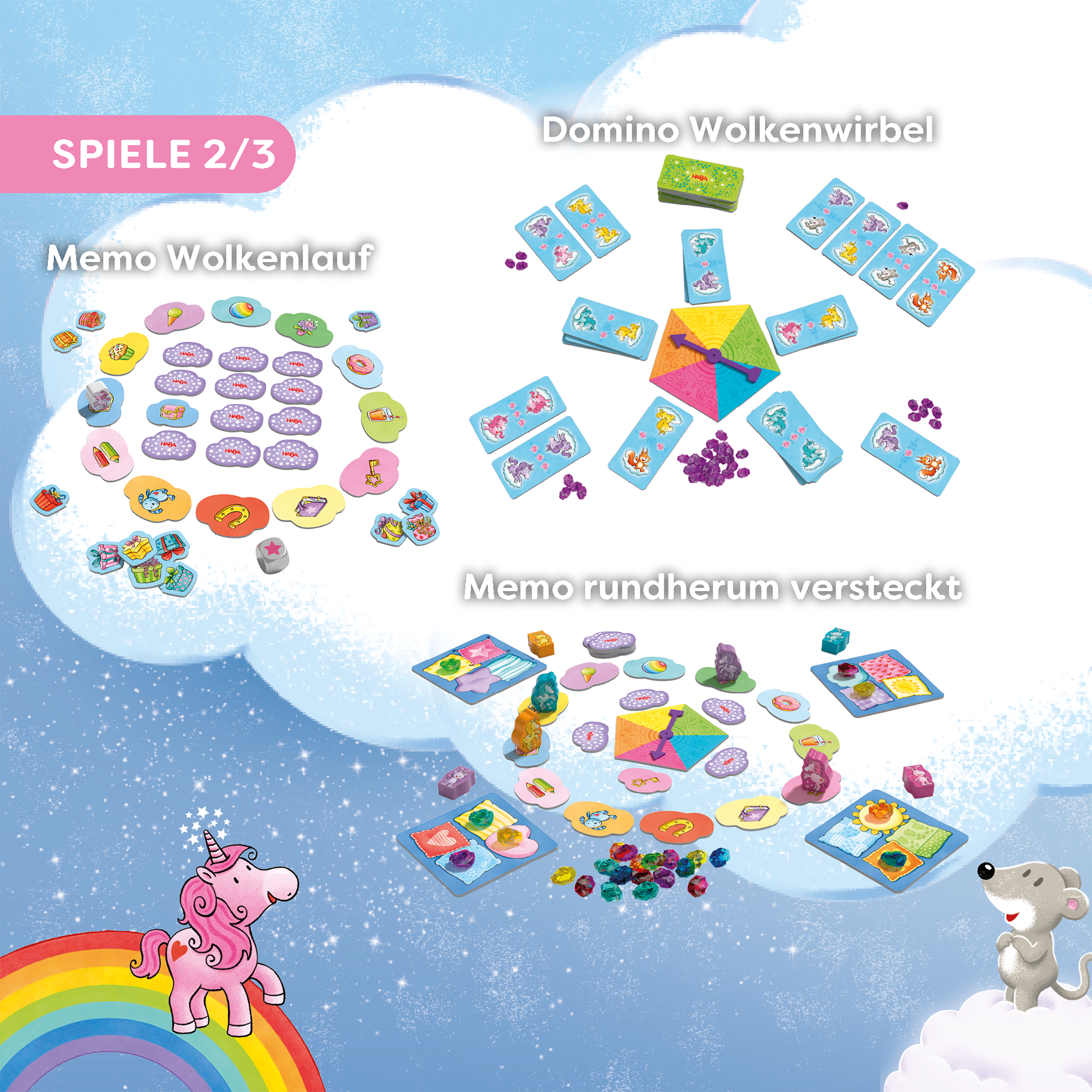 Memospiel, Wolkenlauf, Domino, Stoffkarten, Spielmaterial
