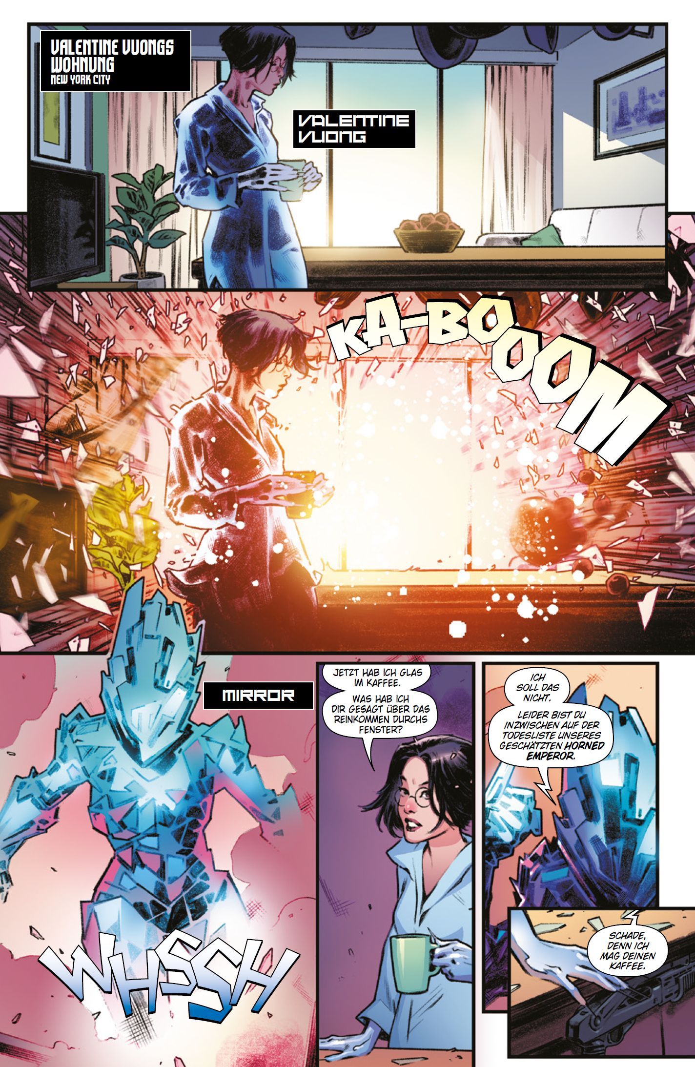 Deadpool Bd.2: (Neustart 2024) Comic, Szene, Kamera, Kaffeetisch, Fragmentierung