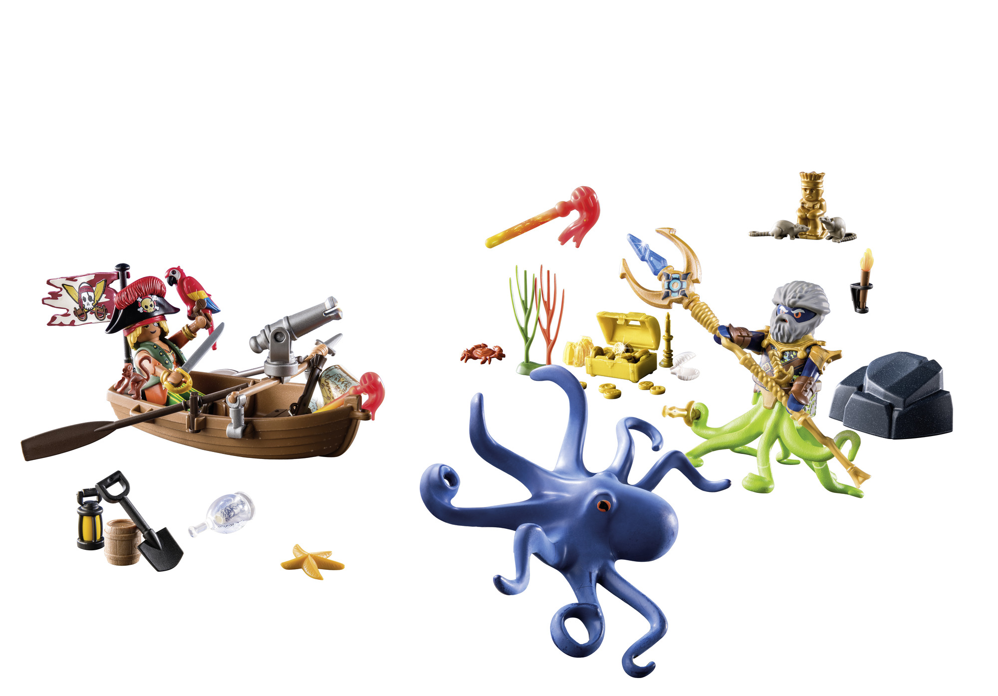 Playmobil: Pirates - Adventskalender Piratenboot, Mini-Figur, Schatztruhe, Oktopus, Unterwasser-Ausrüstung