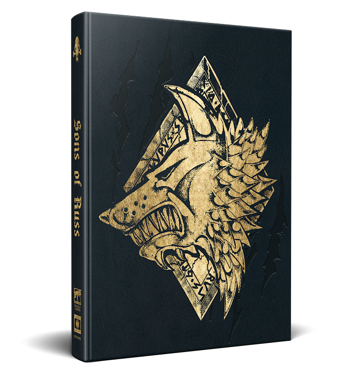 Warhammer 40K RPG: Wrath & Glory - Sons of Russ Collector's Edition Wolfskopf, Wölfe, Buchumschlag, Illustration, Fünfeckiges Motiv