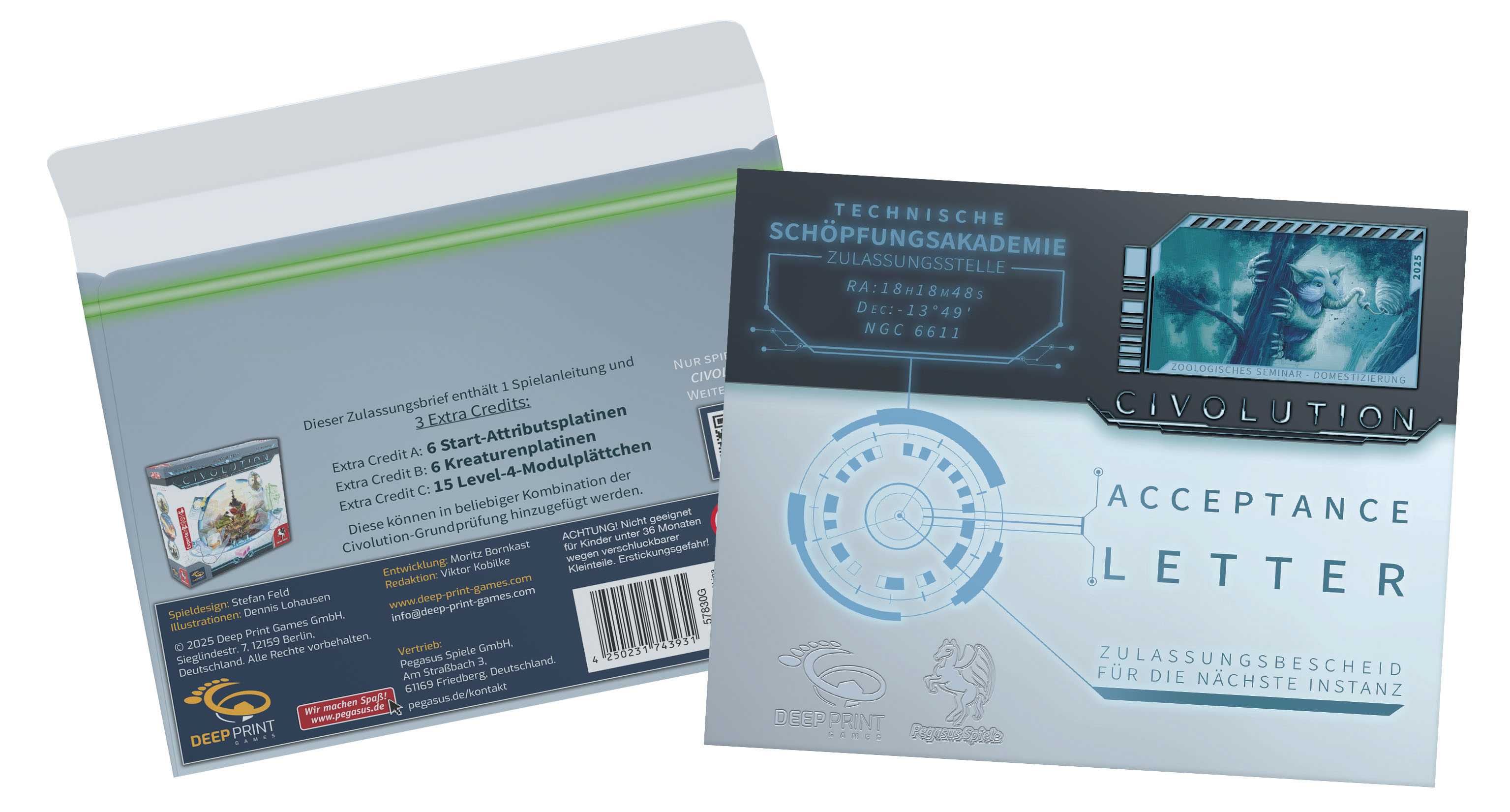 Civolution: Acceptance Letter karte, brettspiel, wissenschaft, dok, verpackung
