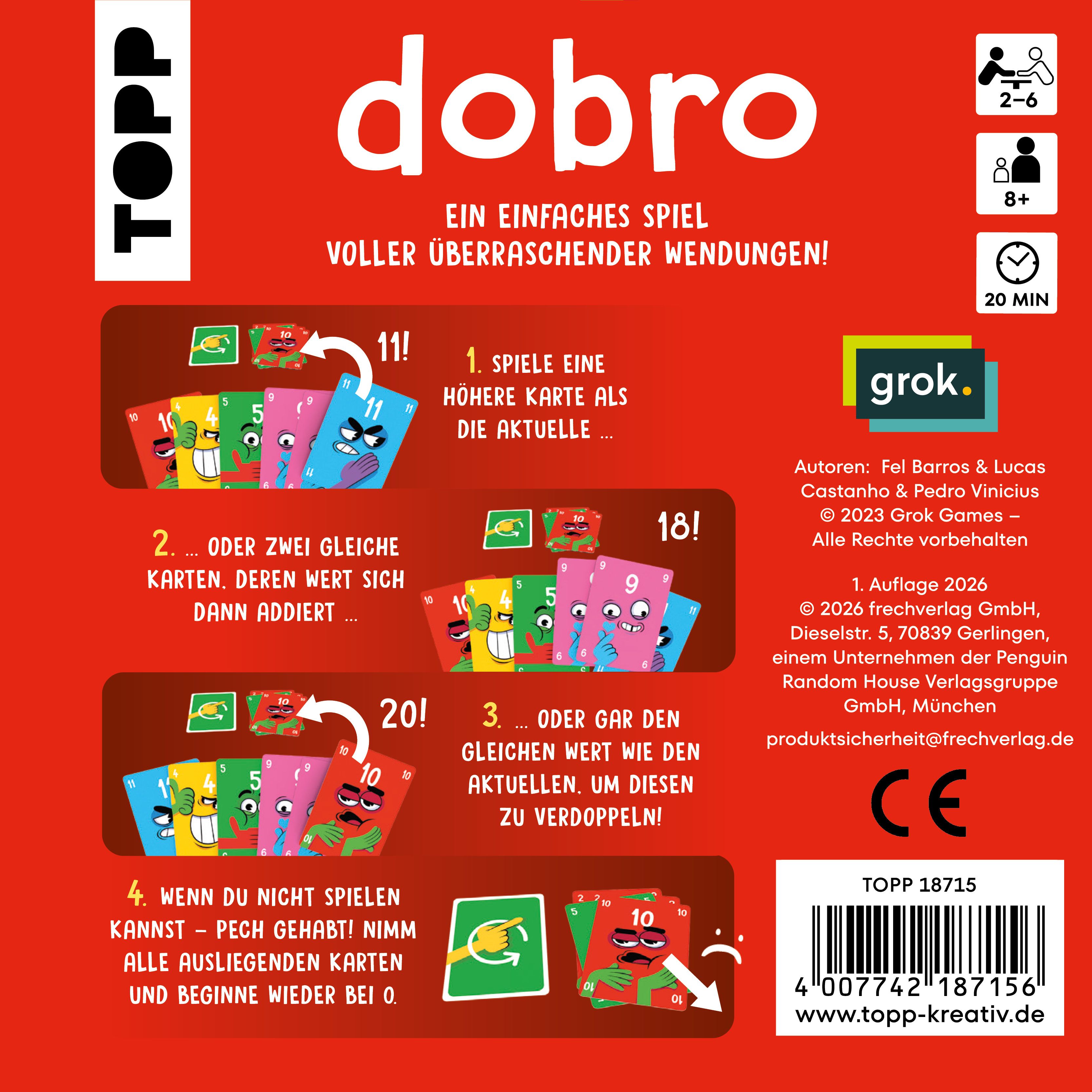 Dobro Kartenspiel, bunte Karten, Brettspiel, Familienspiel, Karten mit Zahlen