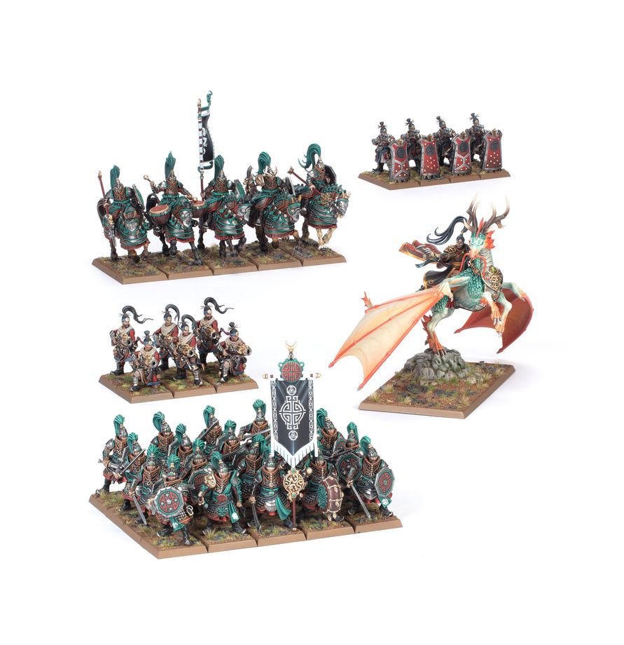 Miniaturfiguren, Krieger, Drachenreiter, Bodengrund, Kampfaufstellung