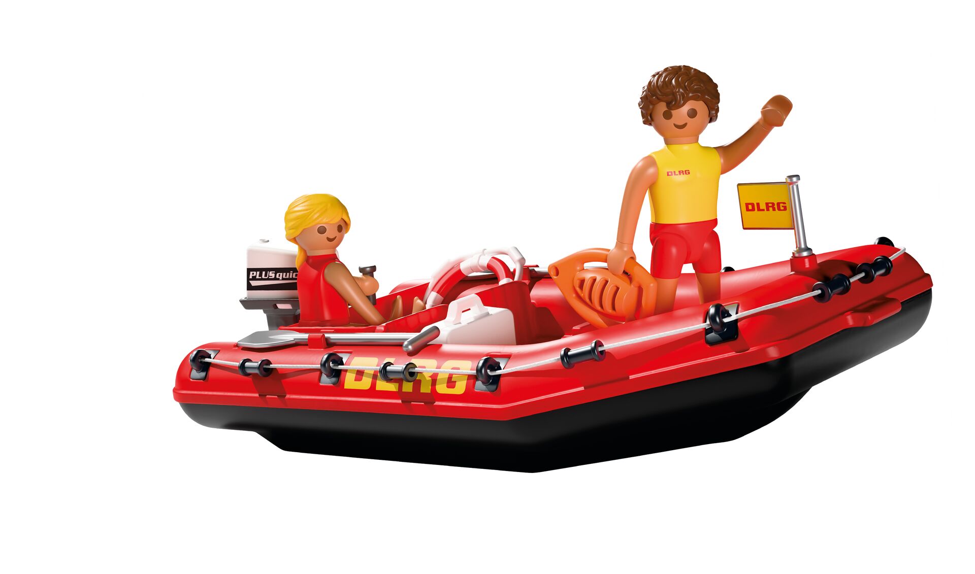 Rettungsboot, Gummi-Schlauchboot, Motorradfigur, Rettungsausrüstung, Gelbrote Details