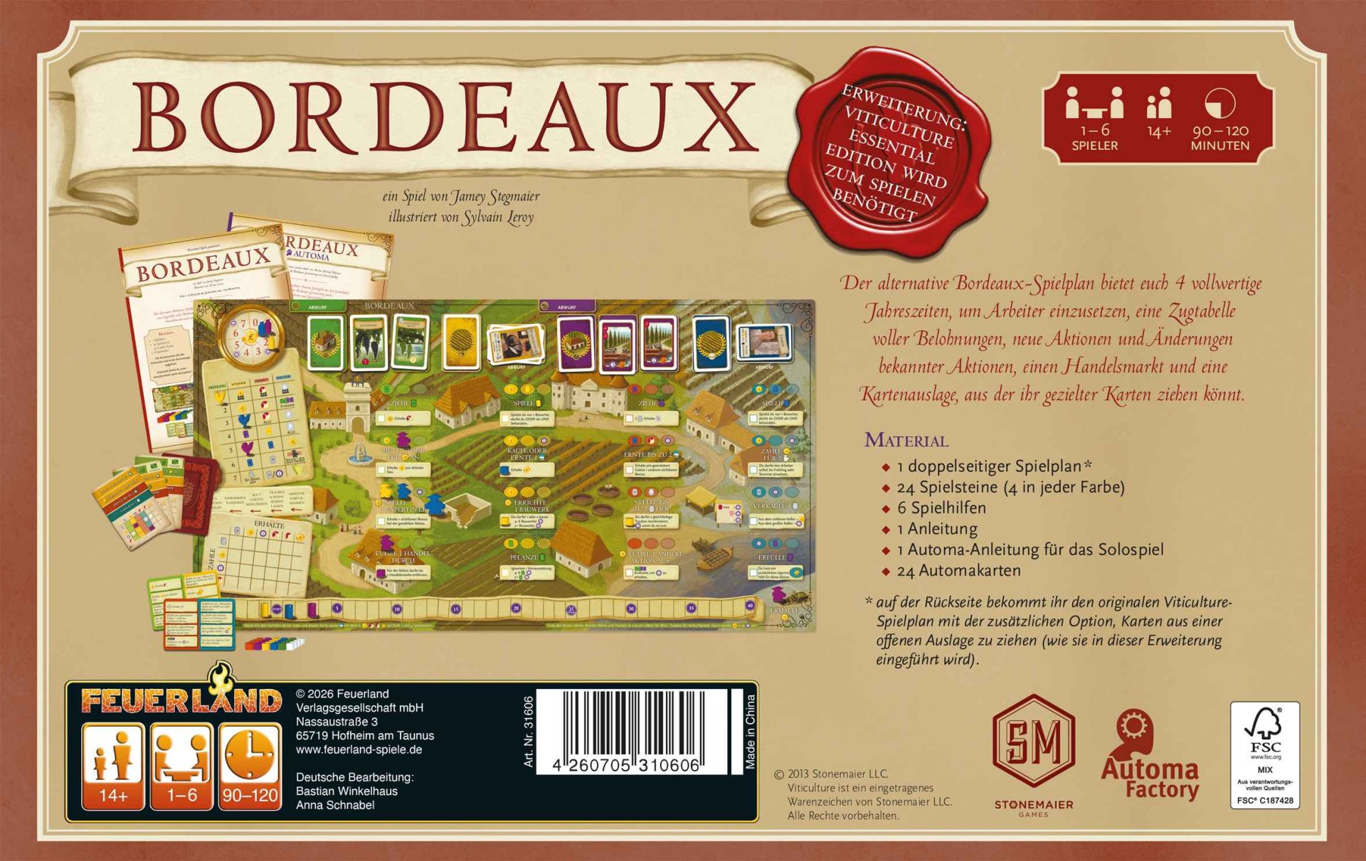 Viticultre: Bordeaux Brettspiel, Bordeaux, Spielplan, Kartenhandbuch, Automa Karten
