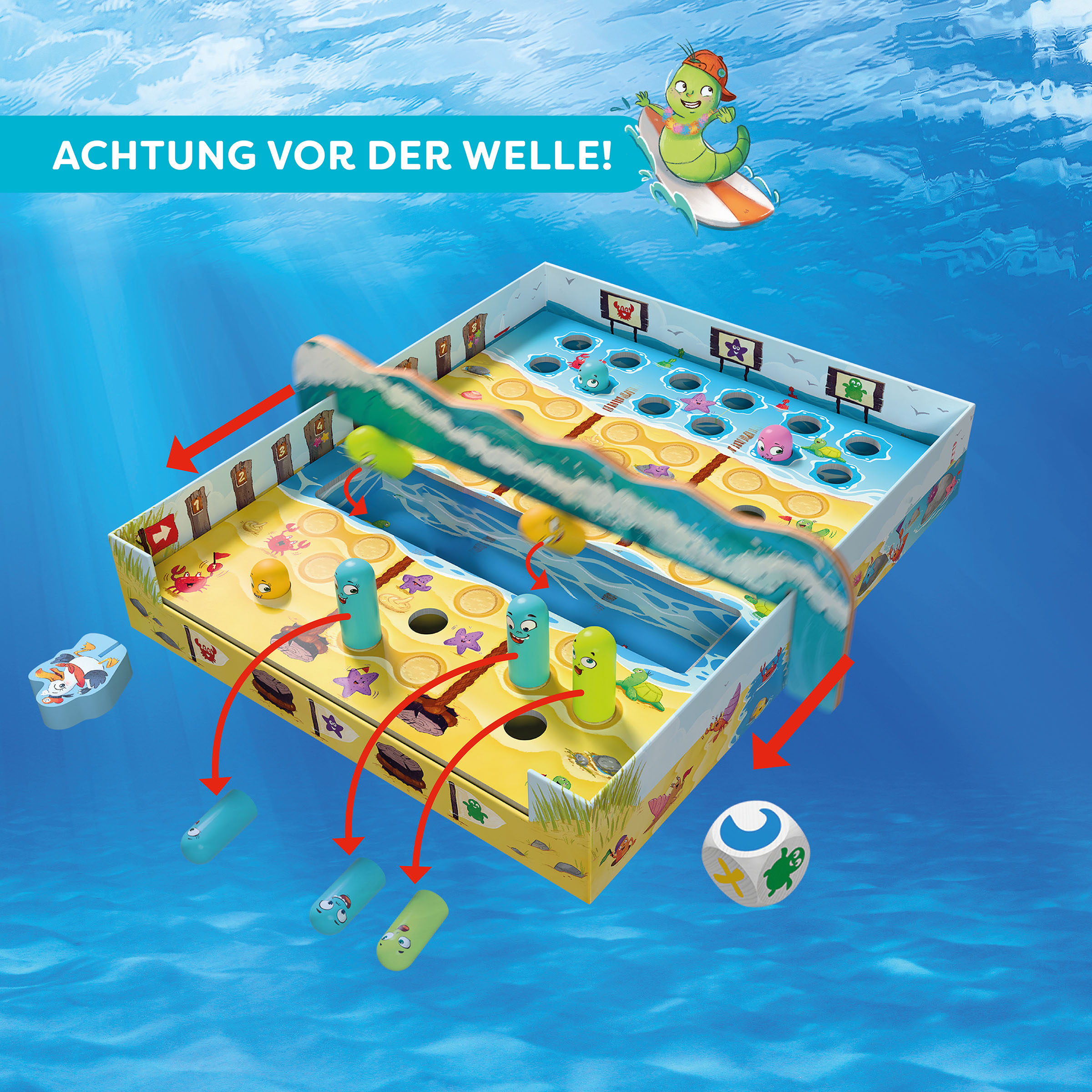 Watt geht ab?! Wasserspiel, Tischspiel, Kugeln, Segmentsylindern, Wellenrand