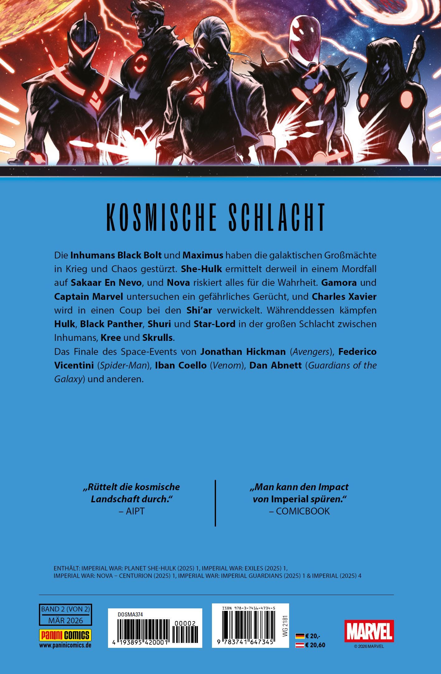 Comic, Kampf im All, Superhelden-Team, Weltraum-Konflikt, blaue Fläche