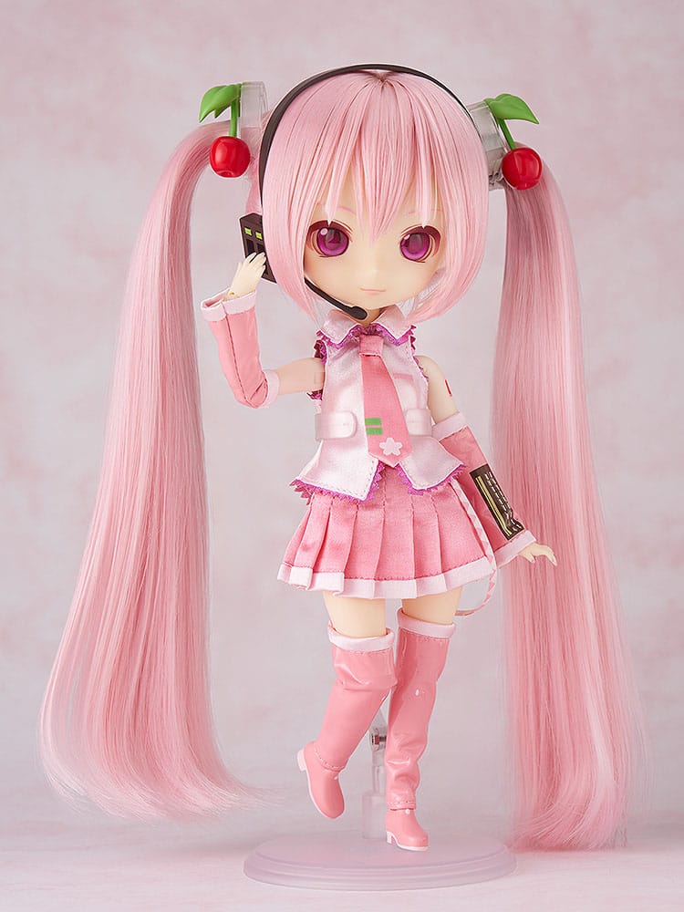 Puppe, Anime-Stil, Mädchenfigur, rosa Kleidung, Headset
