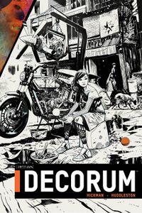 Decorum HC Motorrad, Mädchen, Comic, Schwarz-Weiß, Stadtansicht