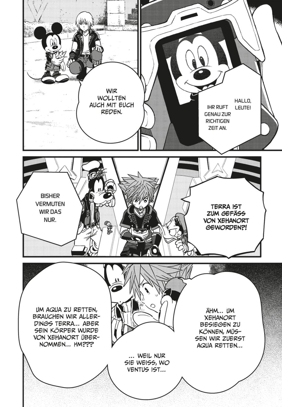 Kingdom Hearts III Bd.4 (Finale) Mickey Mouse, Comic panel, Cartoon character, Device with screen, Speech bubbles