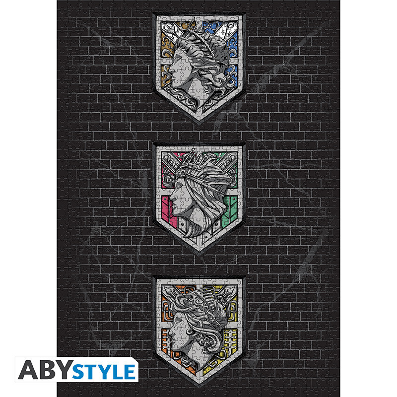 Attack on Titan: Puzzle Mikasa vs Female Titan Wandpaneel, Wandbild, Abstrakte Shields, Medaillen-Logo, Struktursteinwand