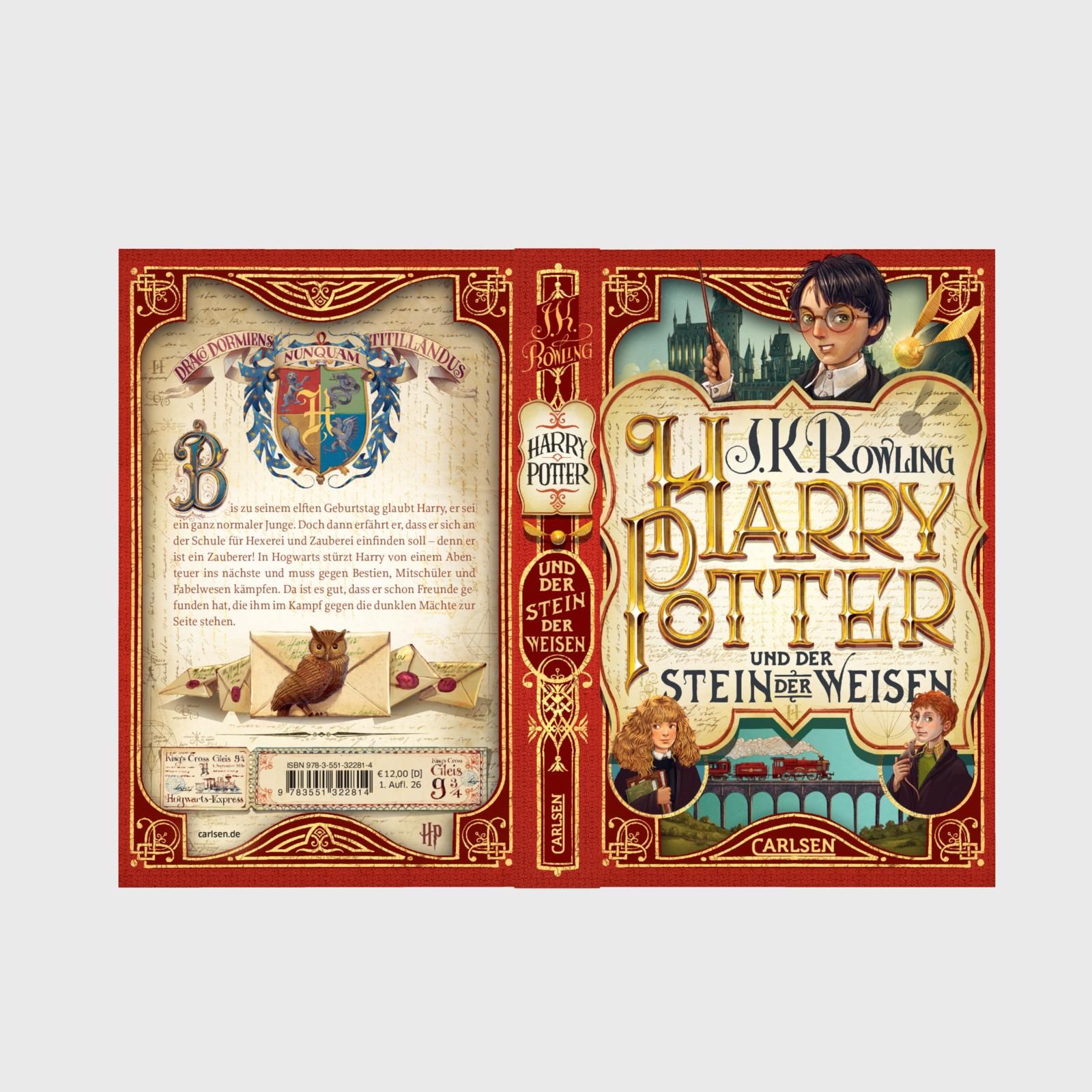 Harry Potter Bd.1: ... und der Stein der Weisen Neuausgabe Buch, Kinderbuch, Harry Potter, Gesamtbild rot, Illustration