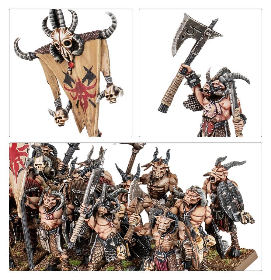 Warhammer: The Old World Beastmen Brayherds - Battle March Army Minotaur, Warrior, Armor, Axe, Skulls