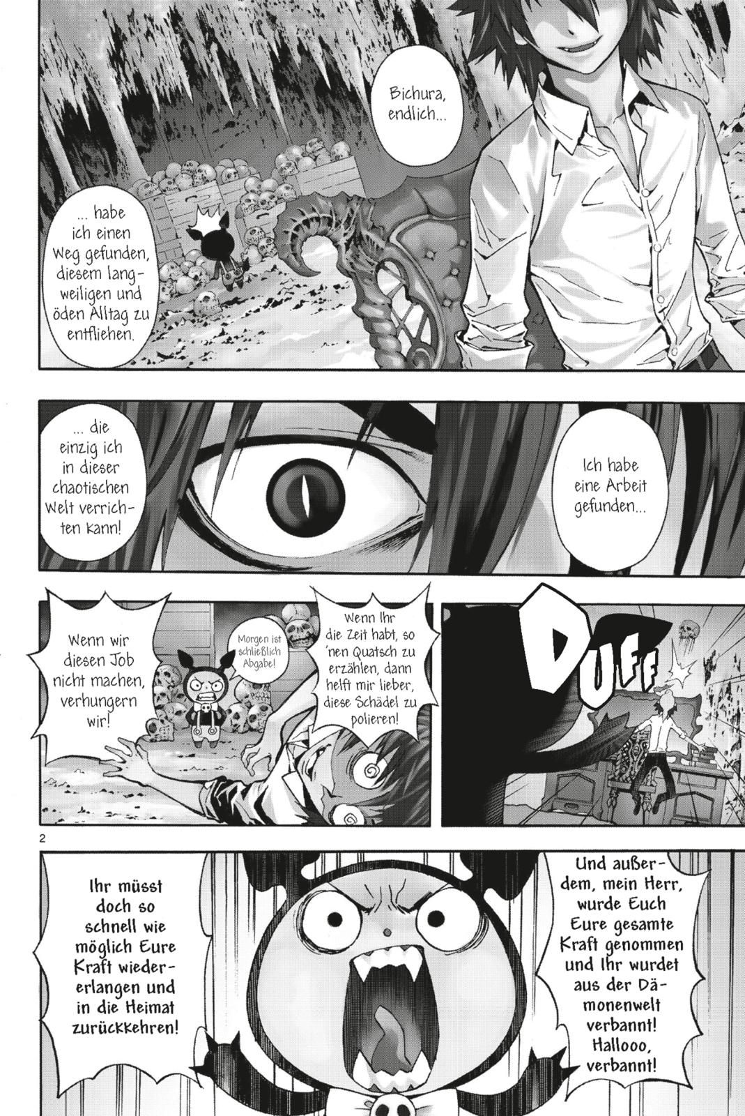 Defense Devil Massiv Bd.1 Manga Panel, Monster, Eye close-up, Skull background, Characters comic