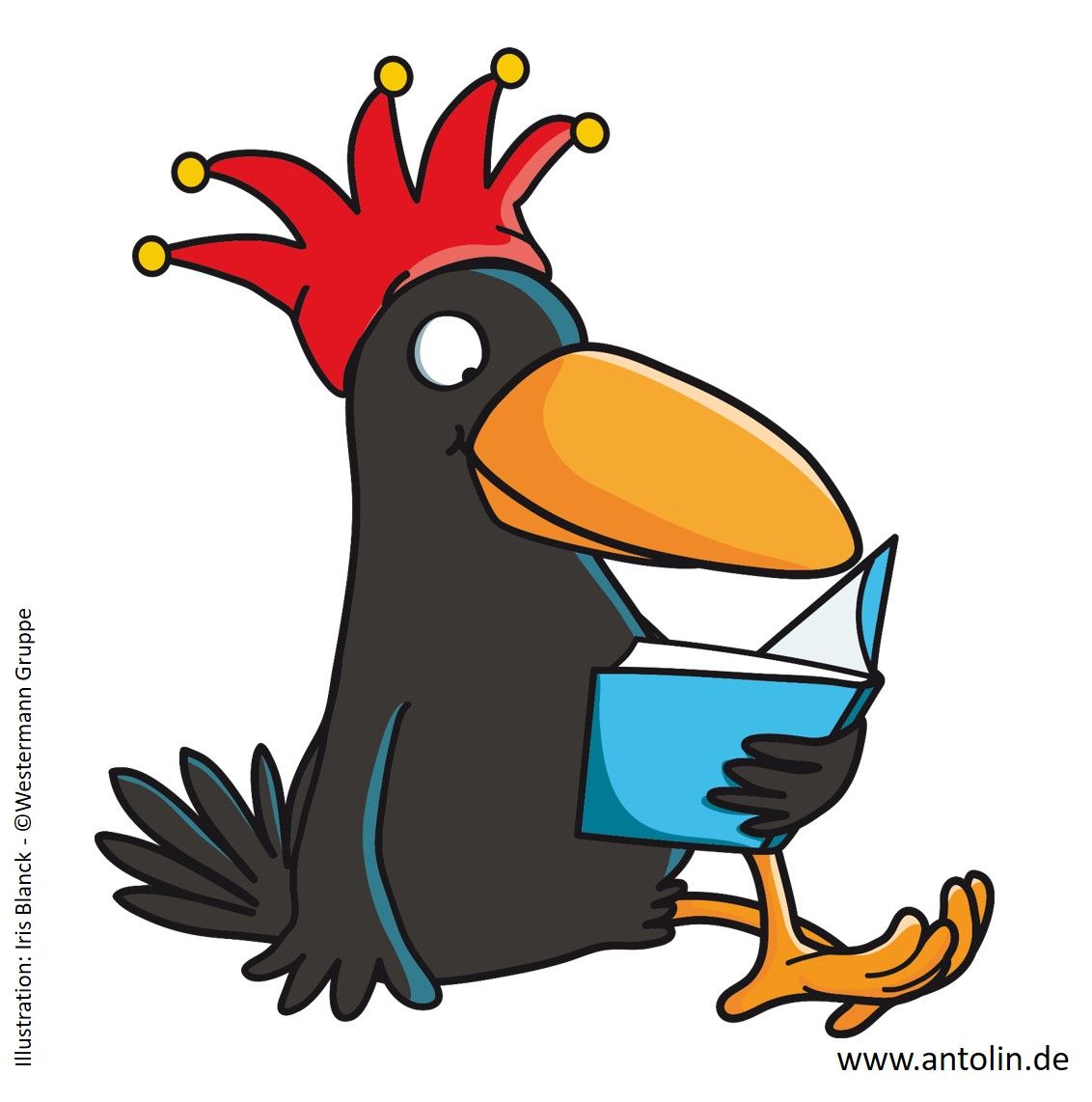cartoon, Vogel, orangenl, lesend, grau-schwarz