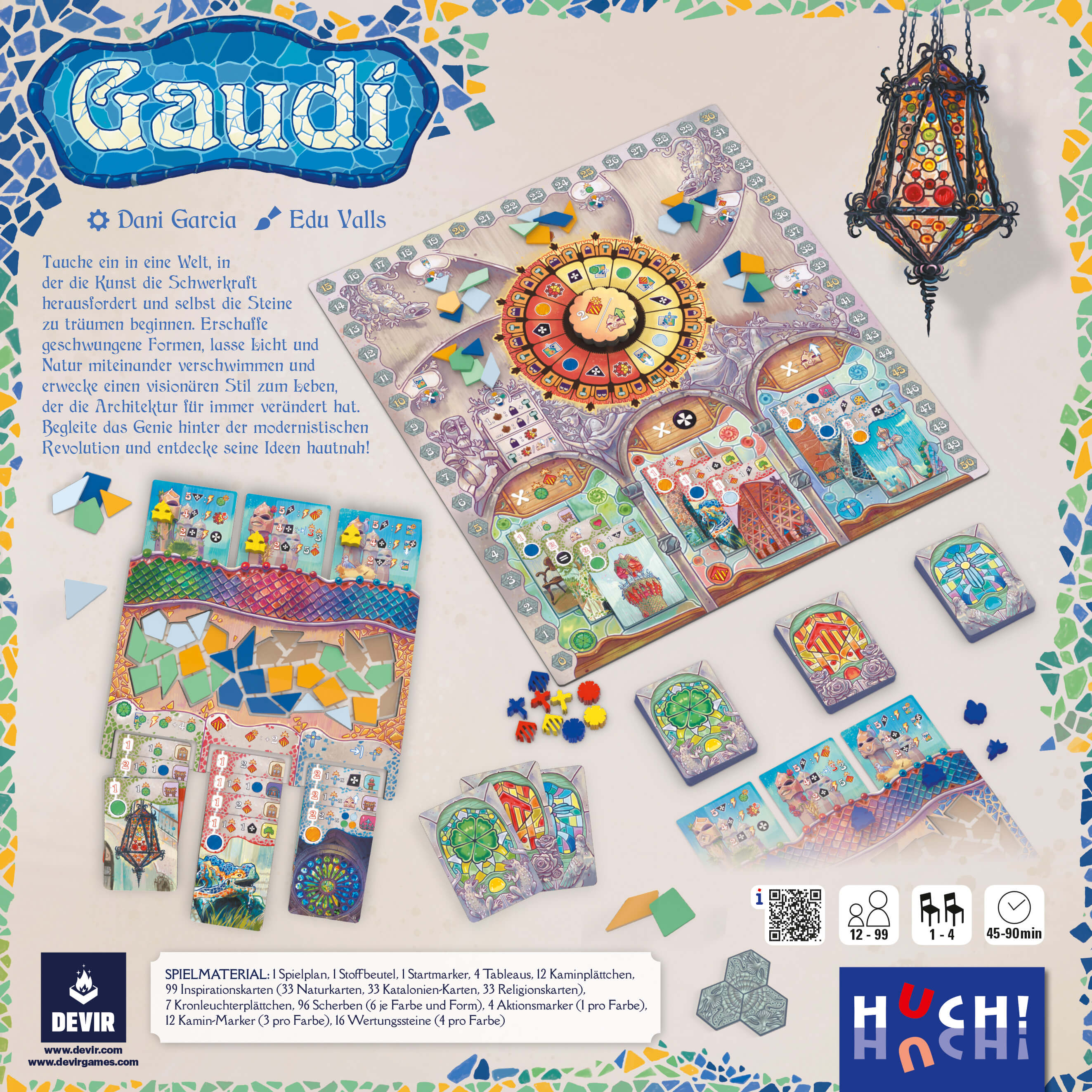 Gaudí Brettspiel, Mosaikspiel, Architekturthema, Bunte Spielsteine, Spiel für 1–4 Personen