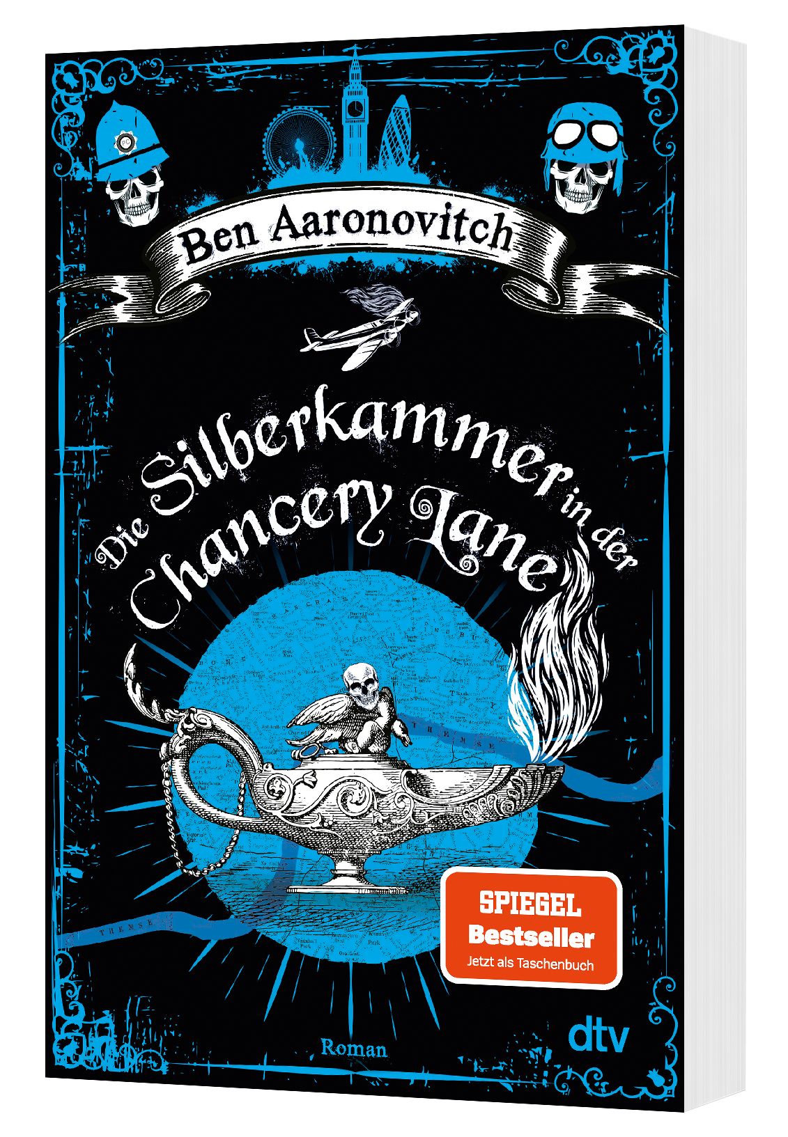 Buchcover, Hardcover, Roman, Schwarzblau, Silberkaermer?