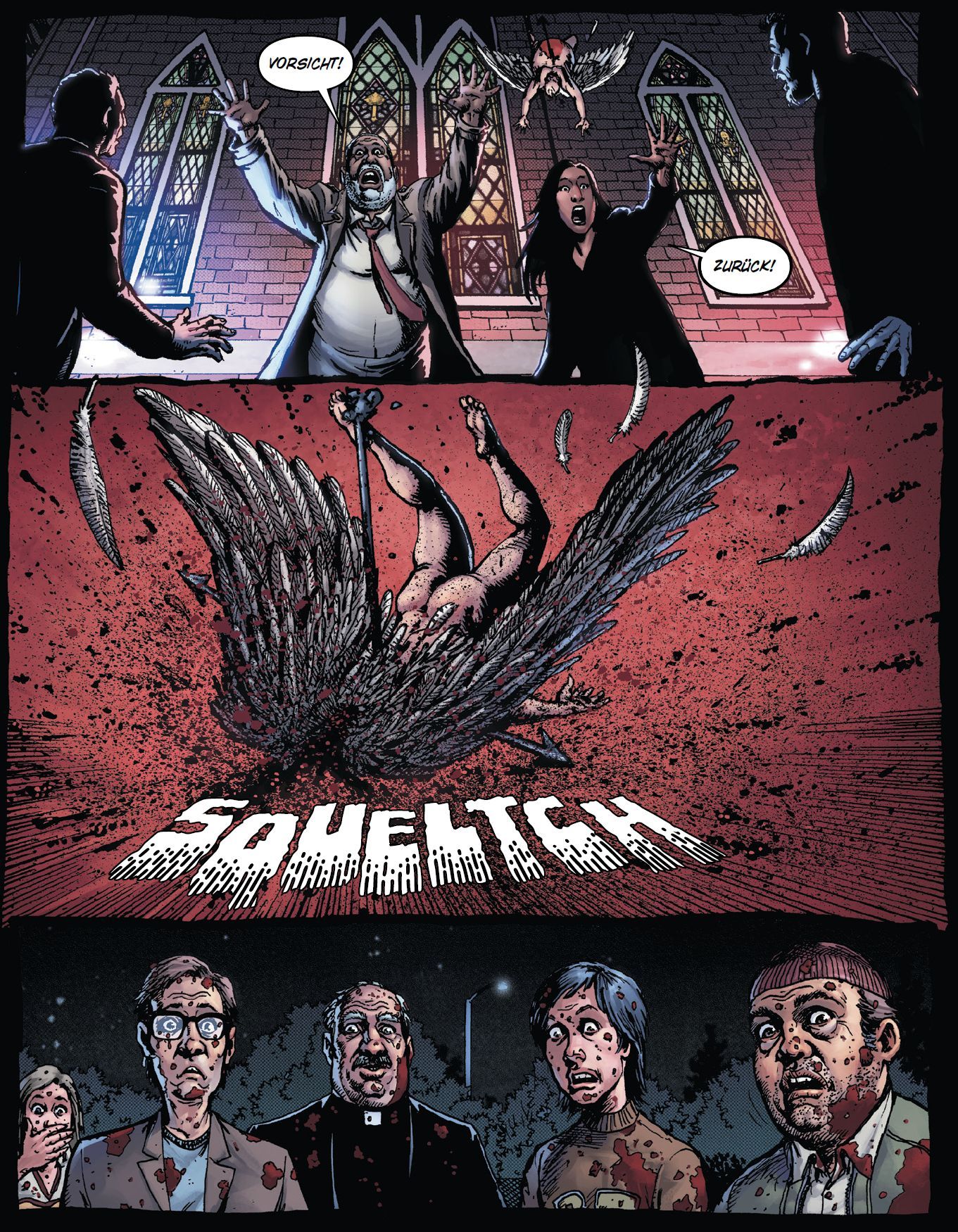 Engelsflügel, Feder, Blut, Comics, Panik