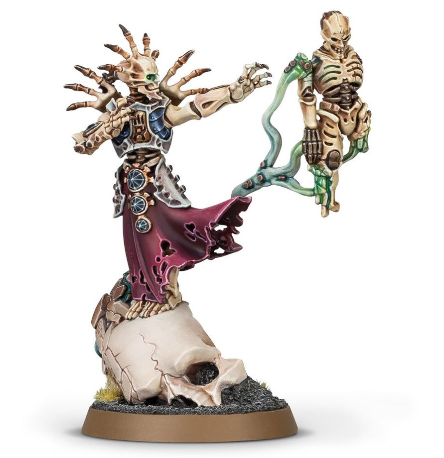 Age of Sigmar: Ossiarch Bonereapers - Mortisan Boneshaper miniature, necromancer, skeleton, baseball, base