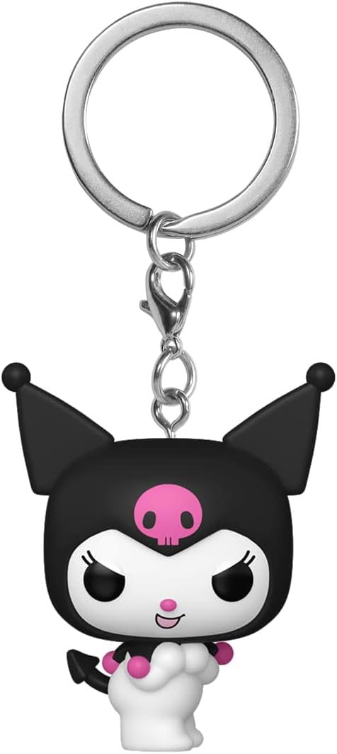 Hello Ktty: POP SAH Kuromi 4cm Schlüsselanhänger, Katzengestalt, Plüschfigur, Schwarz-Pink, Logo-Pfote