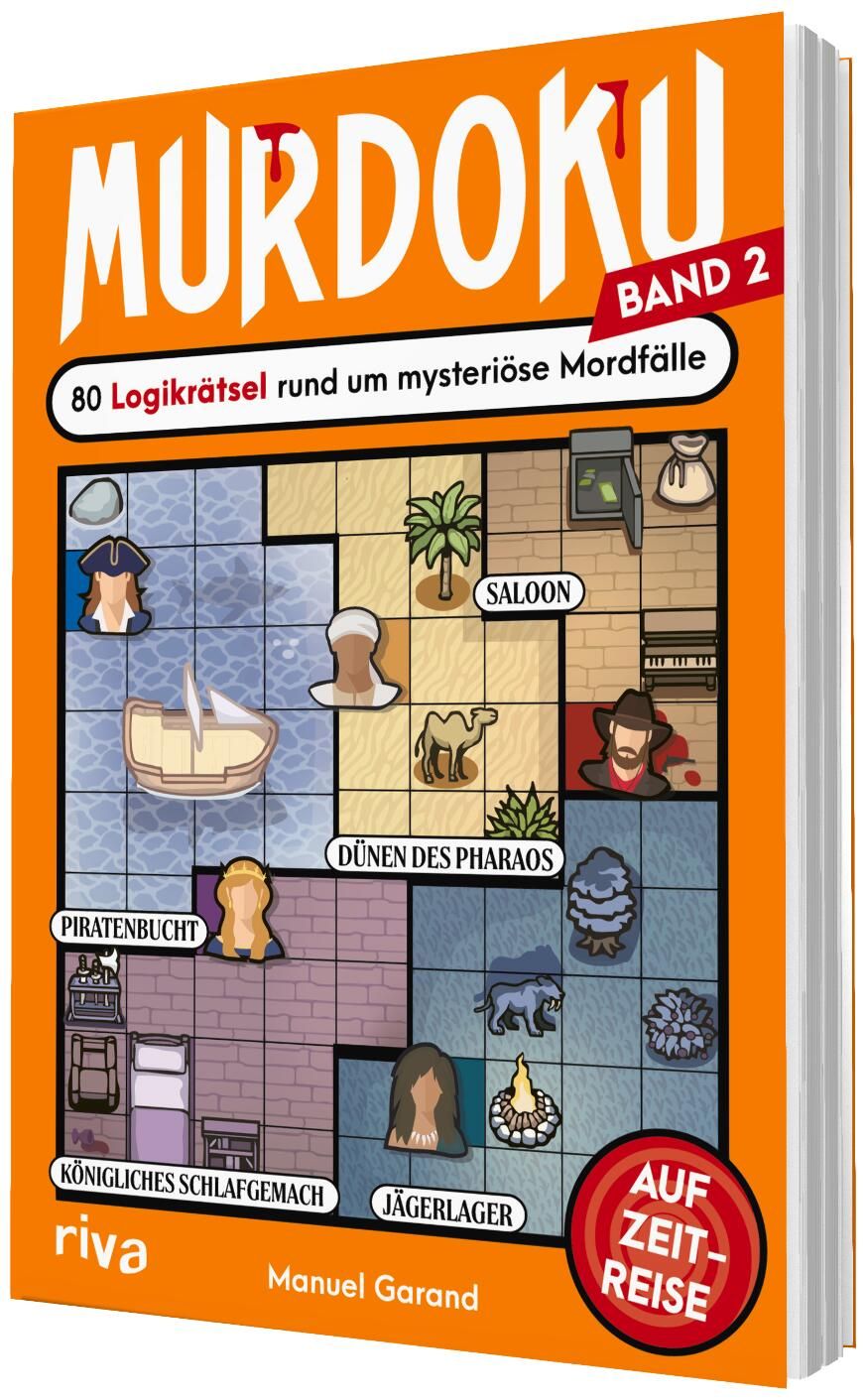 Murdoku 2 - Auf Zeitreise - 80 Logikrätsel rund um mysteriöse Mordfälle, Brettspiel, Mystery-Puzzle, Mord-Mysterium, Cartoon-Cover, Logikspiel