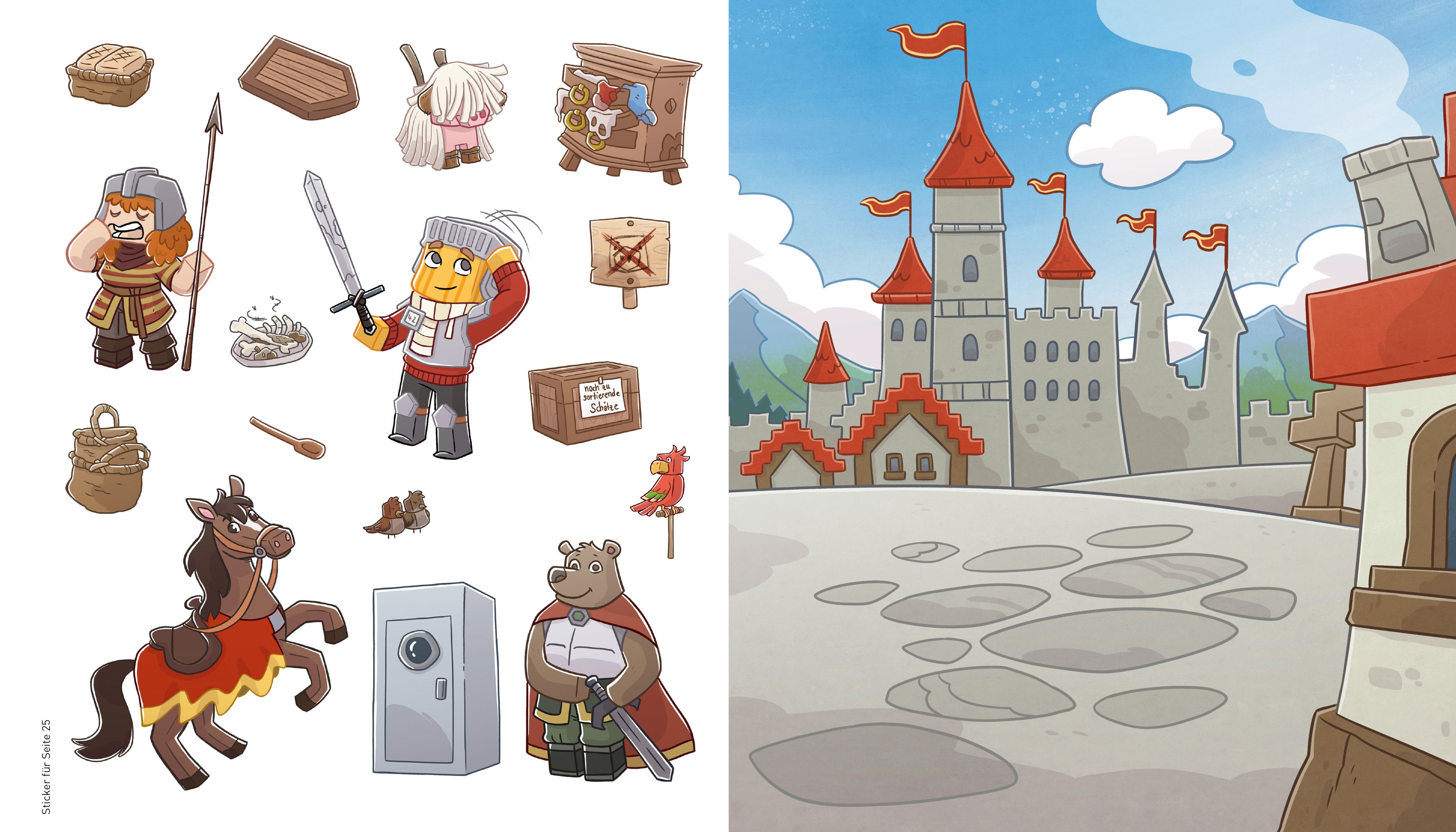 Minecraft Freedom: Das offizielle Ausschmalbuch ritter, schild, schwert, pferd, burg