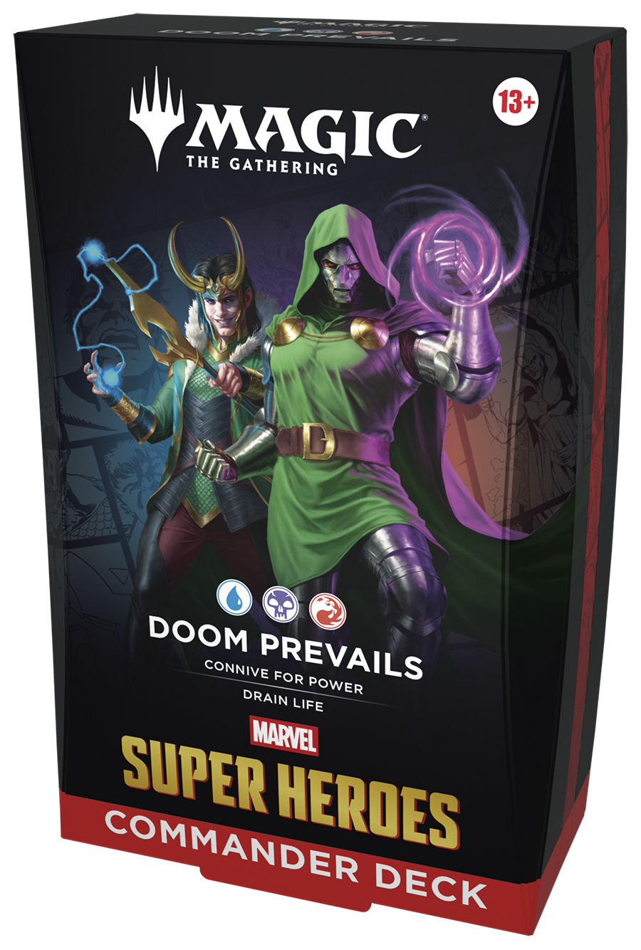 Karten-Deck, Magic: The Gathering, Commander Deck, Super Heroes, Doom Preails, Marvel, Power Drain, Purple Armor, Green Robe