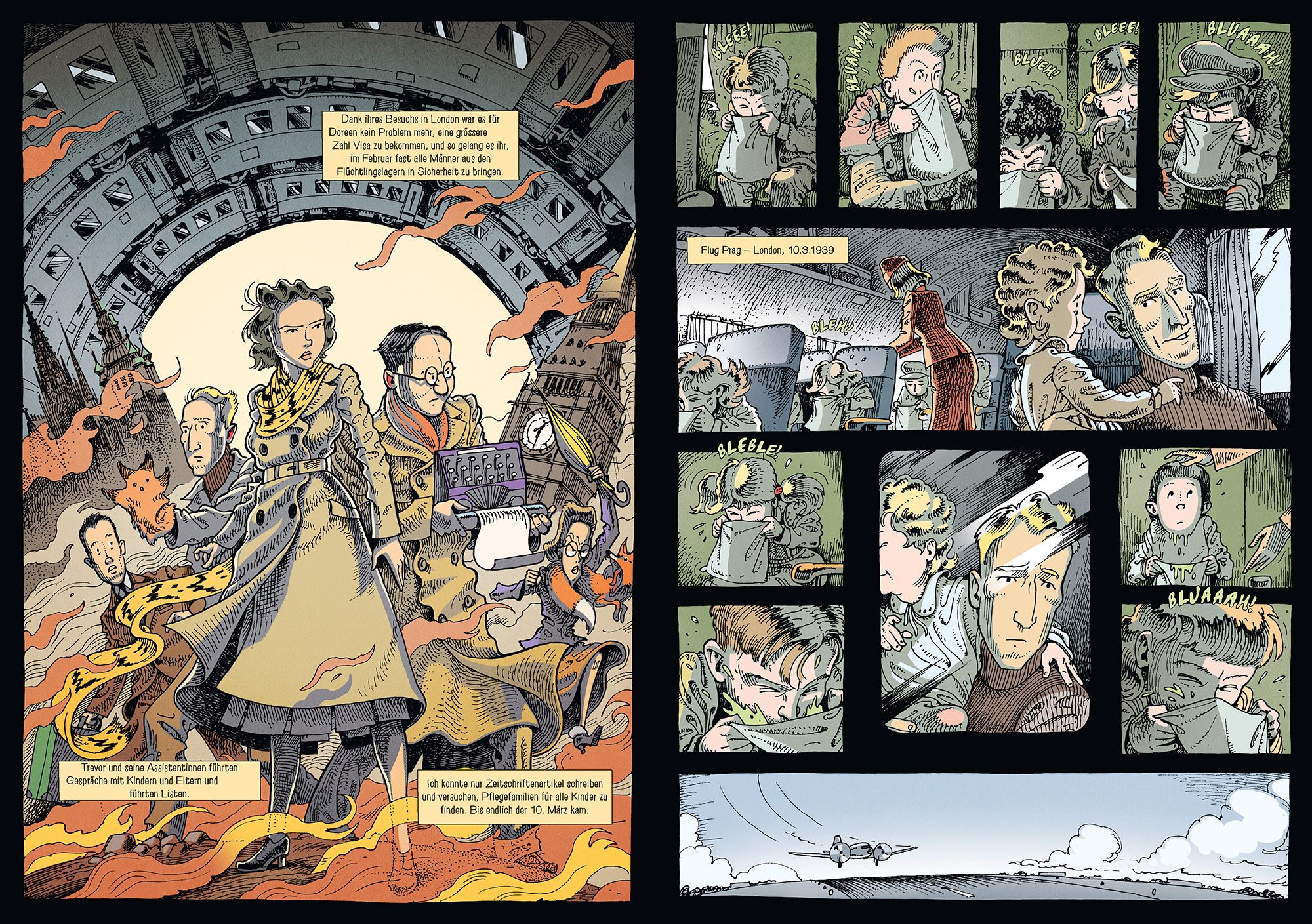 Wintons Kinder historischer Comic, Flucht/Flüchten, Reise/Transport, Armband/Accessoire, Stadtlandschaft/Architektur