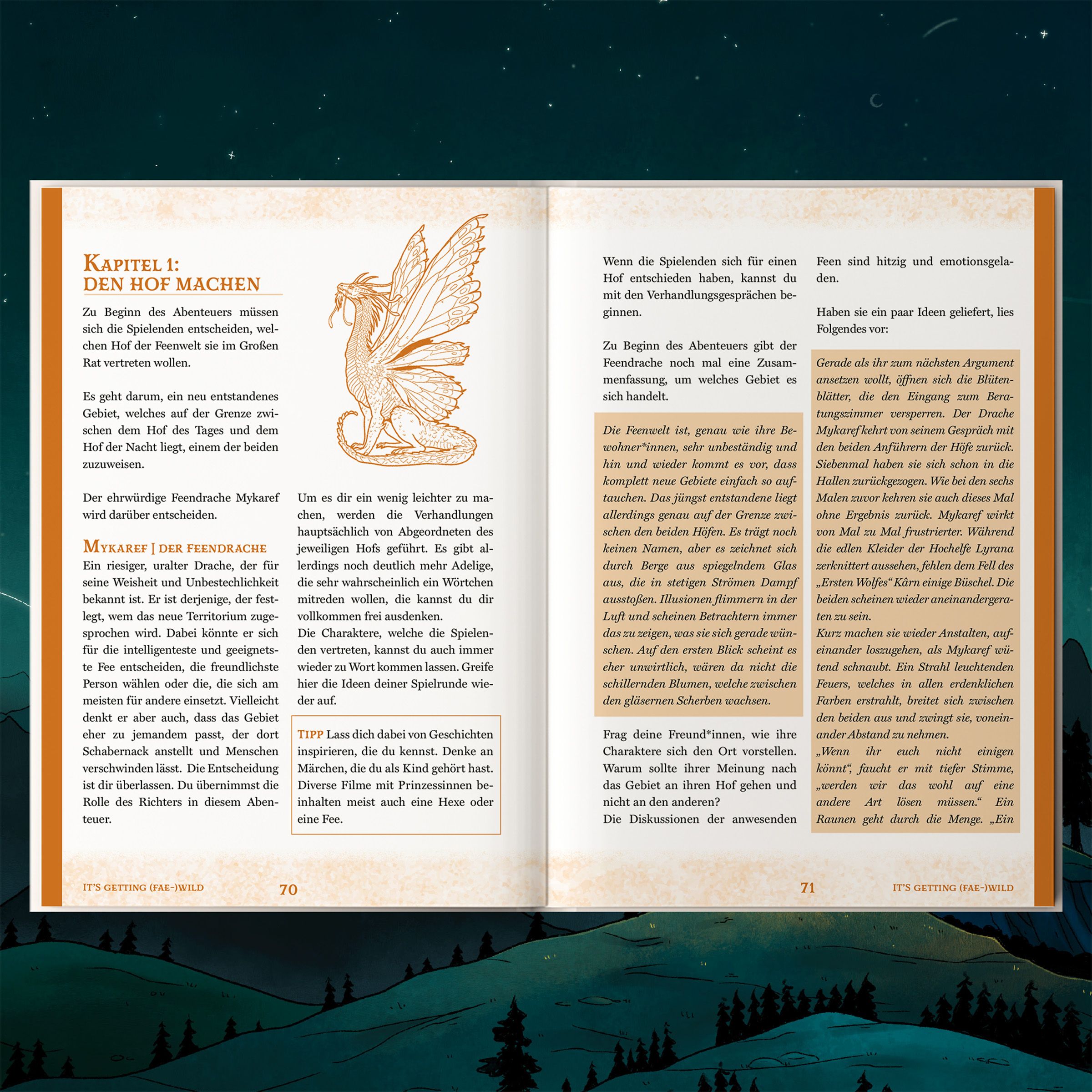Buch, Illustration, Greifen, offene Doppelseite, Text
