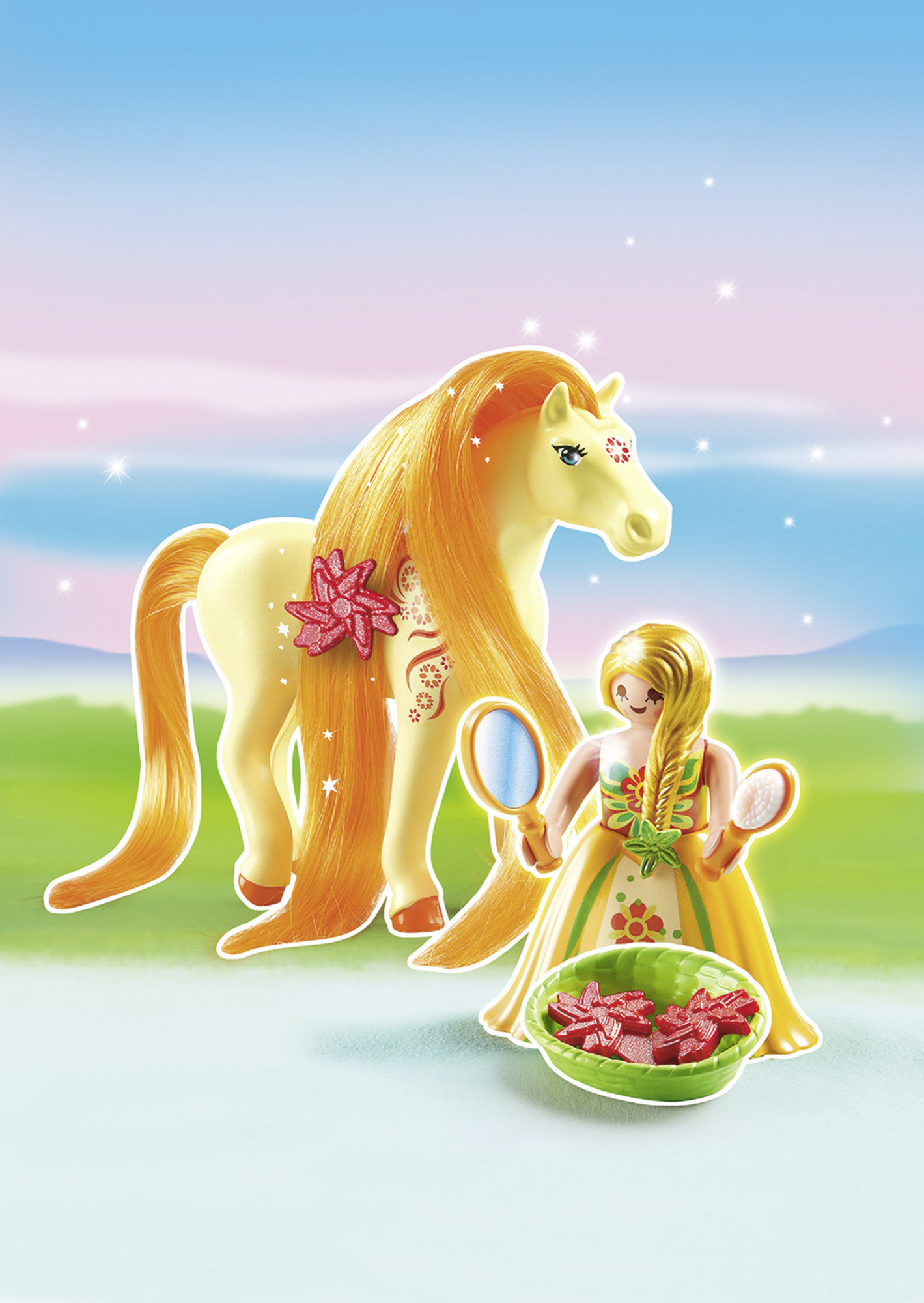 Playmobil: Princess - Kämmpferd Sunny Pferd, Pony, Mädchenfigur, Haarfarbe, Spiegel
