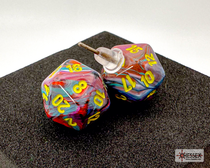 Stud Earrings/Ohrstecker Festive Mosaic Mini-Poly d20 Pair