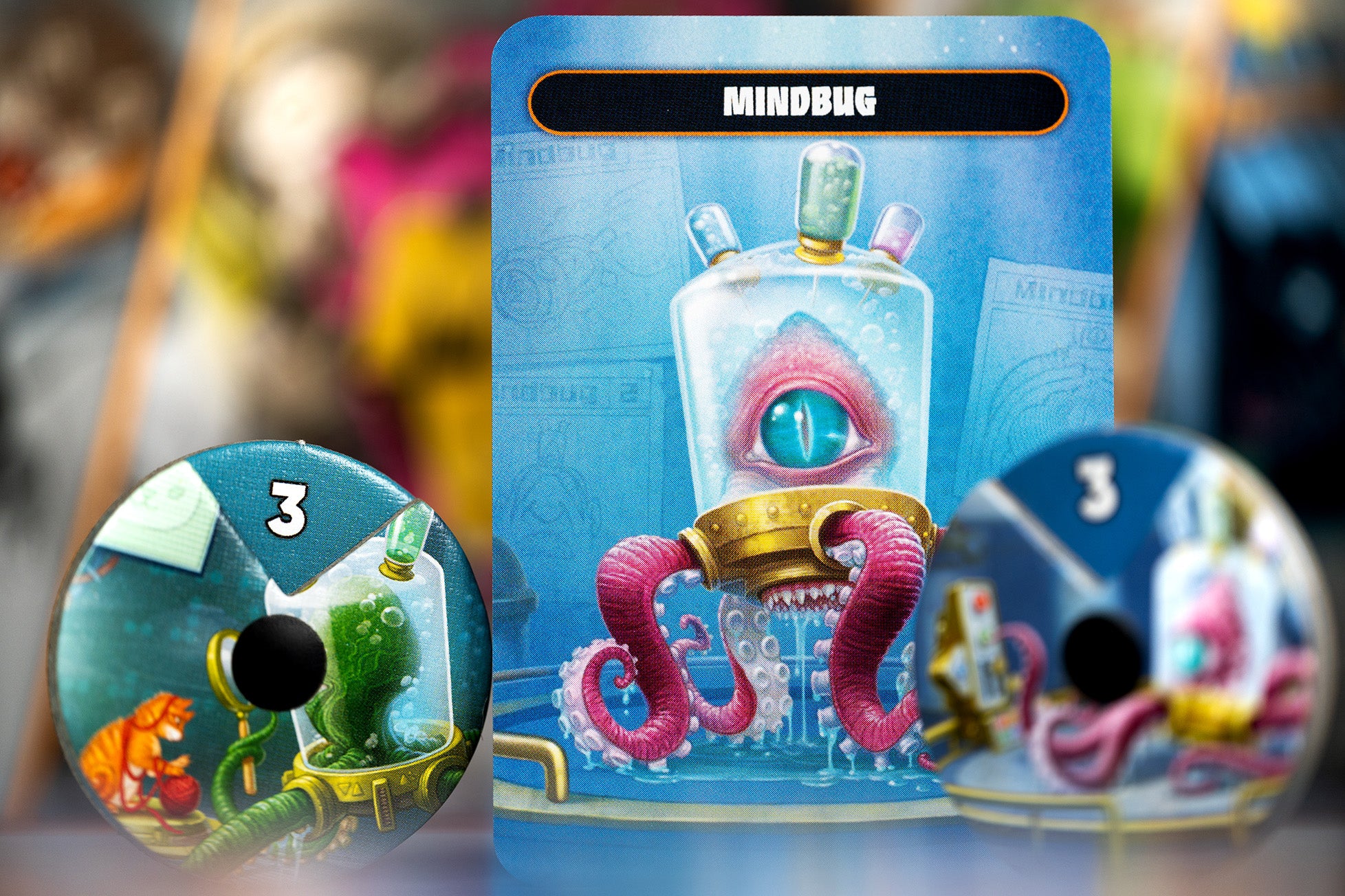 kinder-spielzeug, kartenheld, mindbug, aliens, Kartenlaufspiel, Minibild, Vision, Monsterauge, Augapfel-Labor, Brettspiel, Kartenspiel, Außerirdischer Monster, Blauer Schlauch, Monsters Auge