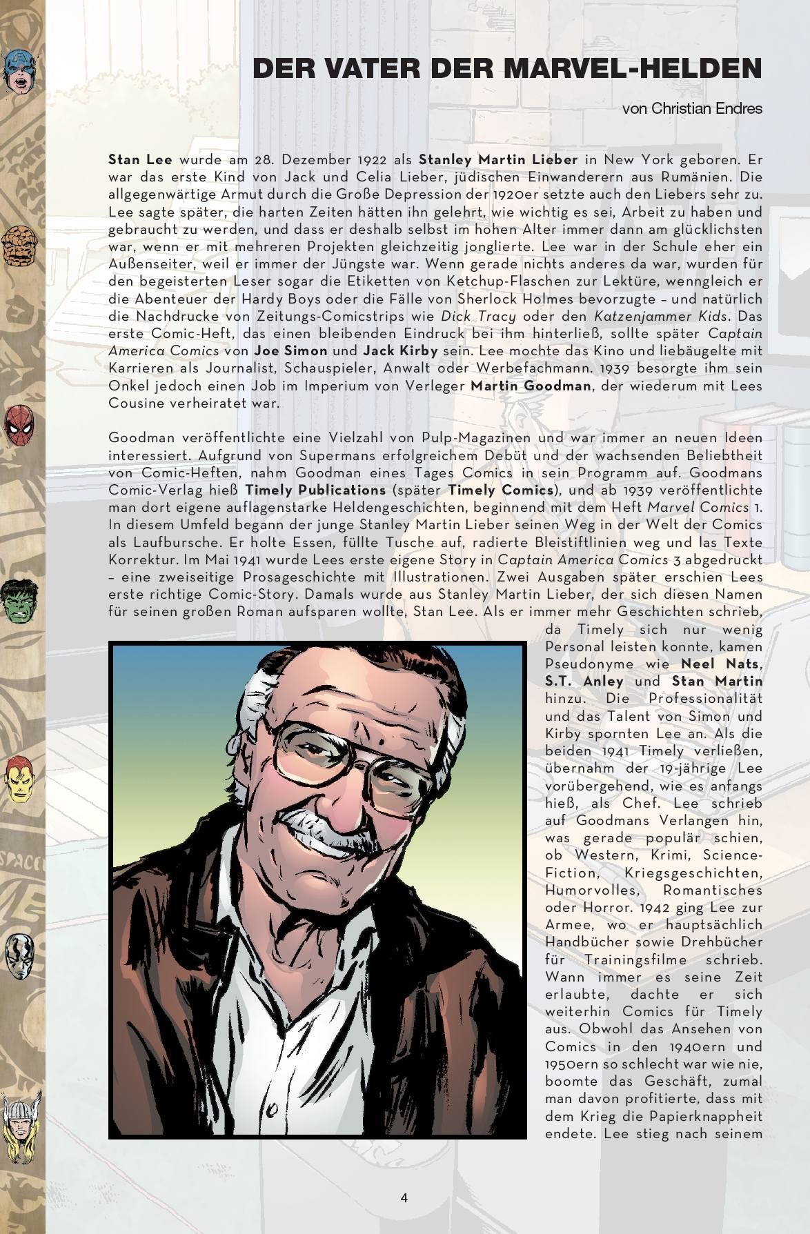 Stan Lee Anthologie: Helden, Götter und Mutanten Comic, Coloured-portrait, Älterer Mann, Brille, Redaktionelles-Layout