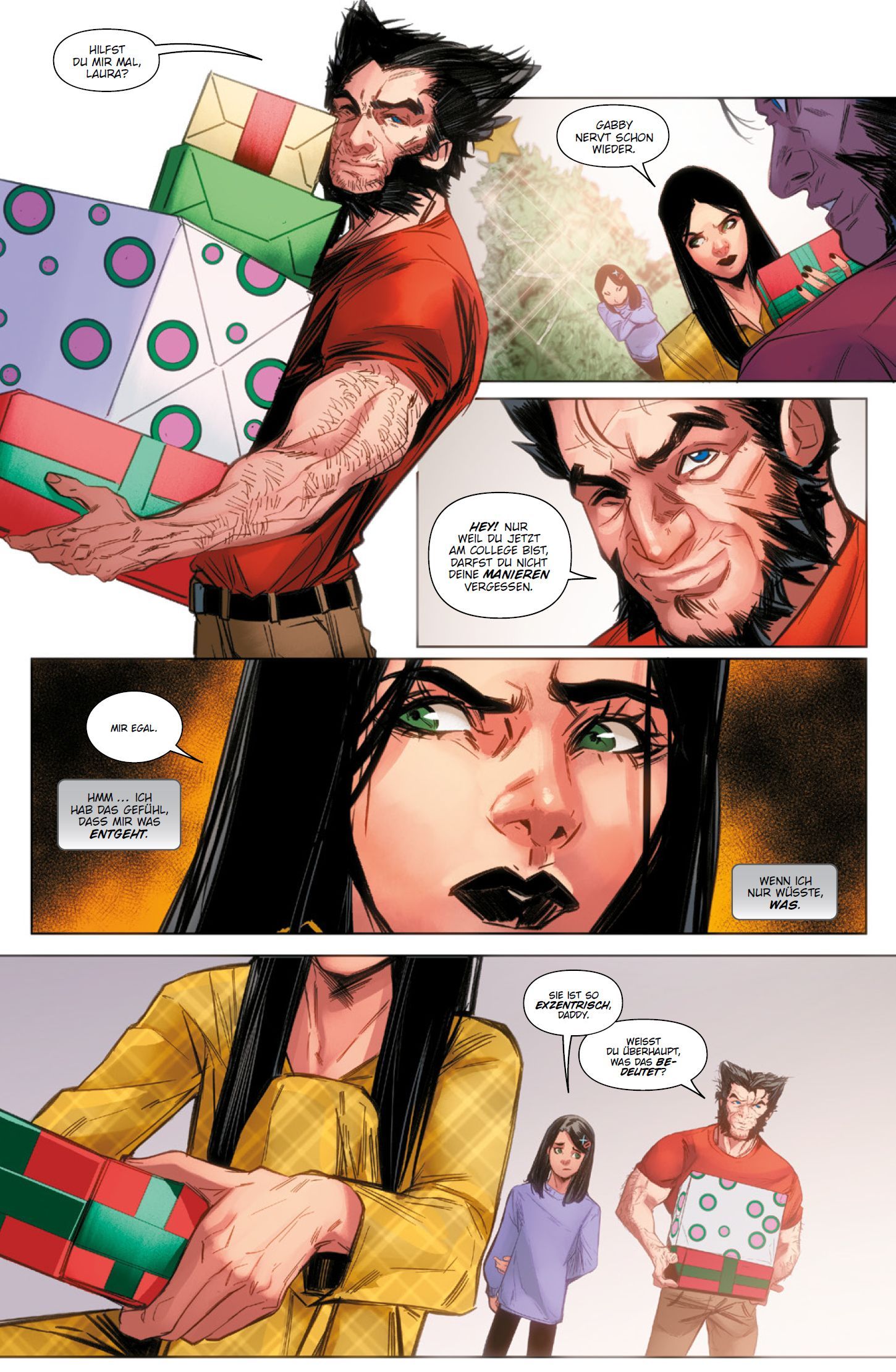 Laura Kinney: Wolverine Bd.2 - Böses Erwachen Geschenke, Paket, Männerarm, Hut, Comicpanel