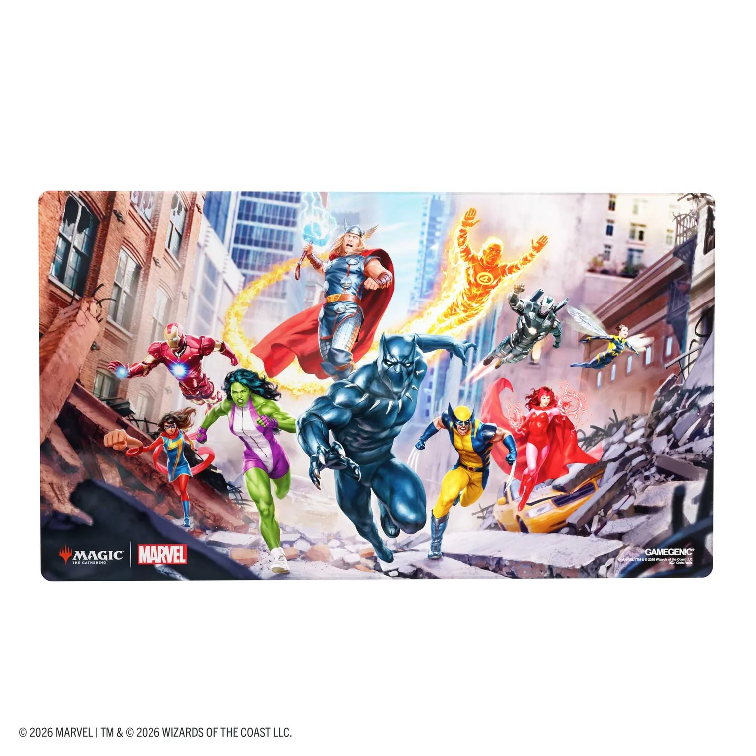 Gamegenic: Magic Marvel's Superheroes Shiny Playmat - Avengers Superhelden, Team, Comic, Helden, Stadt