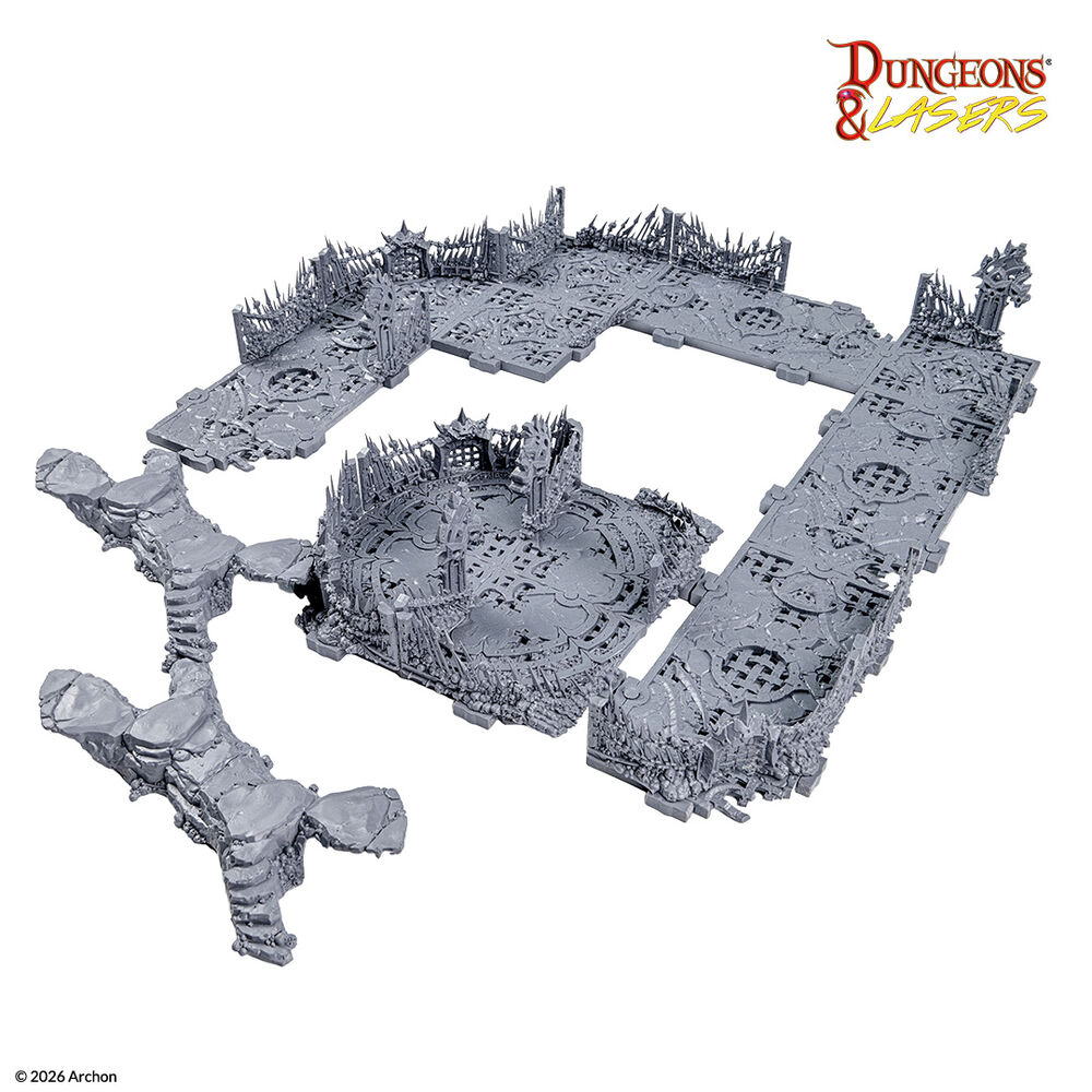 Fantasy-Spielgelände, Tabletop-Gelände, Dungeon-Ruinen, Graues Kunststoff, Modulares Spielfeld