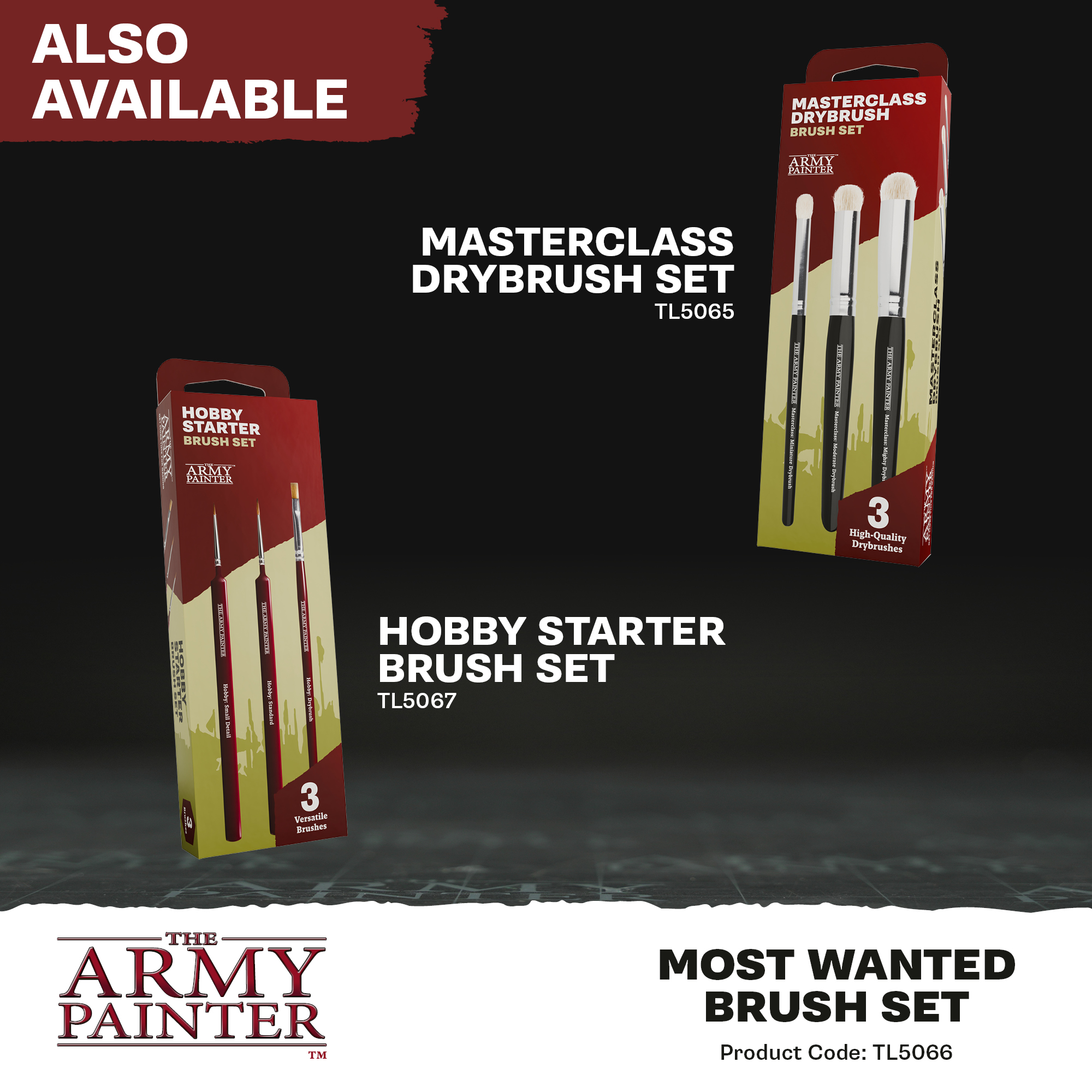 Army Painter: Most Wanted Brush Set Pinselset, Drybrush, Hobby Starter, 3 Pinsel, TL5065