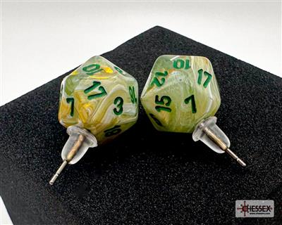 Stud Earrings/Ohrstecker Marble Green Mini-Poly d20 Pair