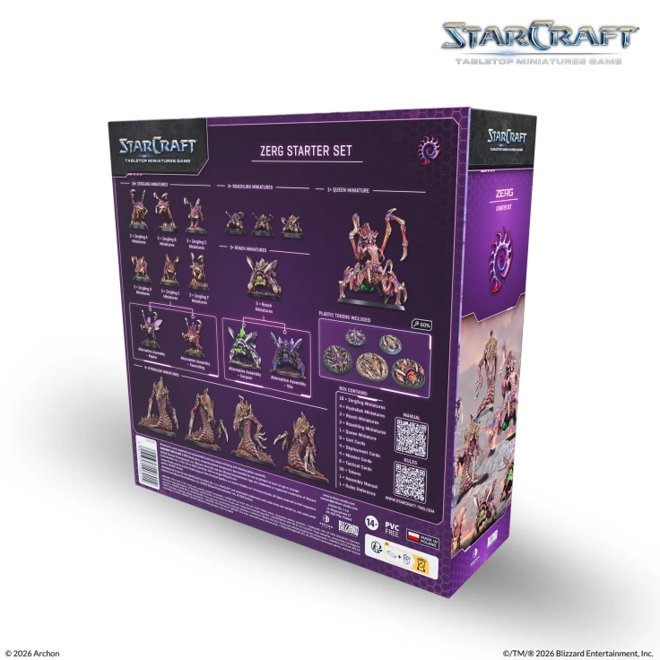 Starcraft TMG: Zerg - Starter Set StarCraft, Zerg Starter Set, tabletop, miniatures, purple box