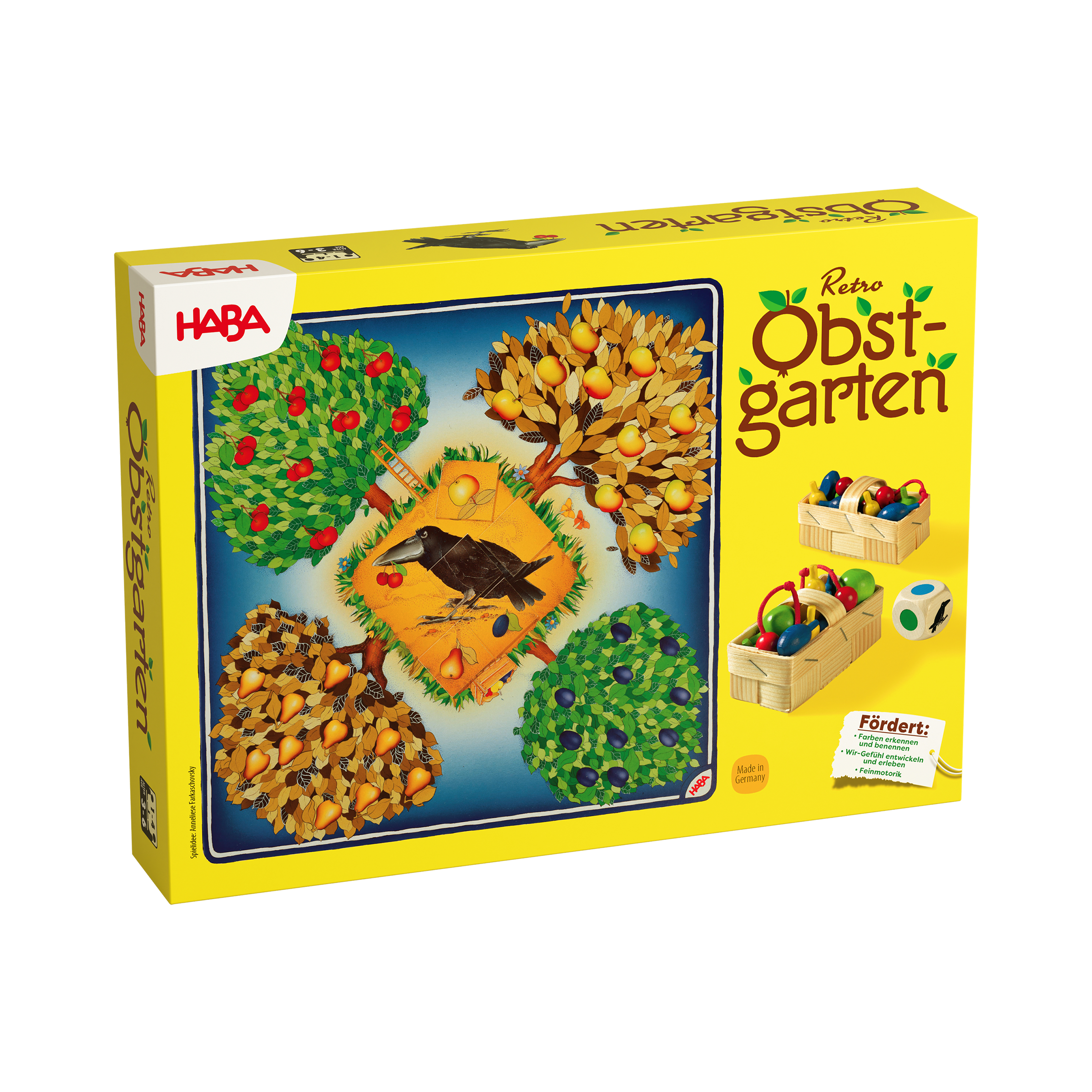 Obstgarten - Retro Kugelbahn, Obstgarten, Holzspielzeug, Tierfiguren, Baukasten