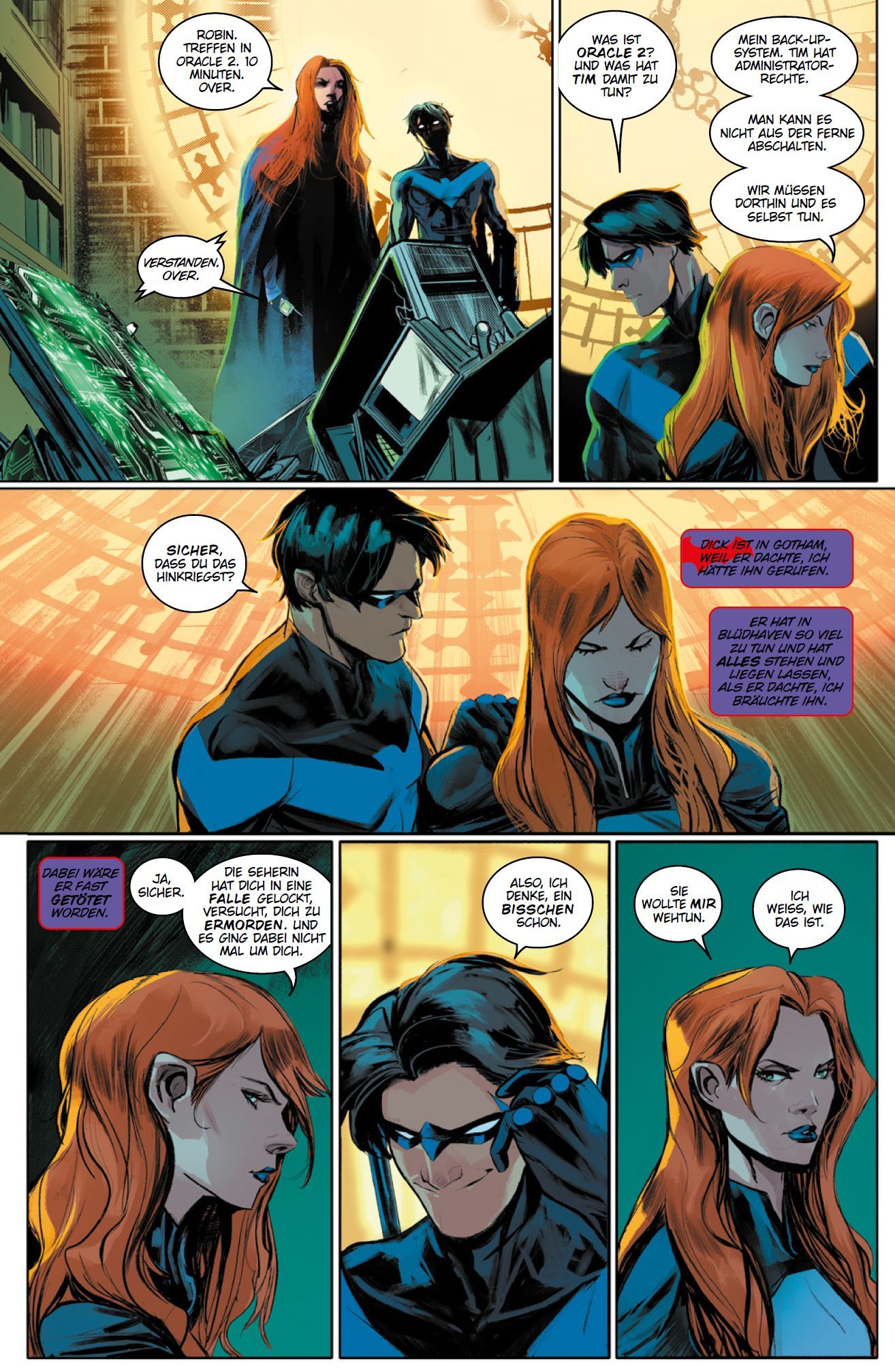 Nightwing Bd.2: Herrschaft der Angst comic, panel, characters, orange hair, blue costume